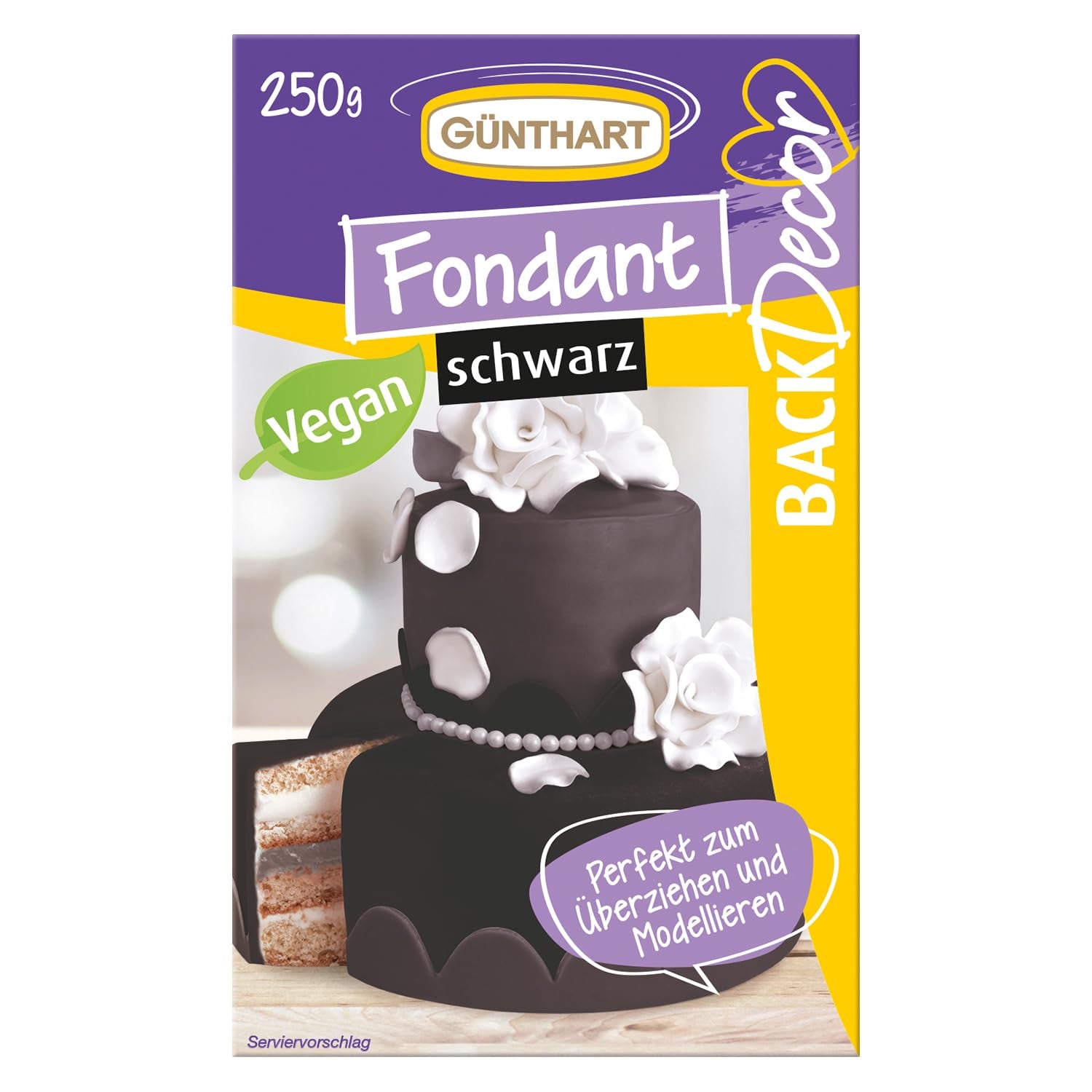 Günthart BackDecor 250 grüner Fondant, 100 % vegan, palmölfrei, reißfest, zum Überziehen von Kuchen und Gebäck, geeignet zum Modellieren, 1 Packung (1 x 250 g), Naty Shop Zuckerpaste 250 g (1 Packung), schwarz