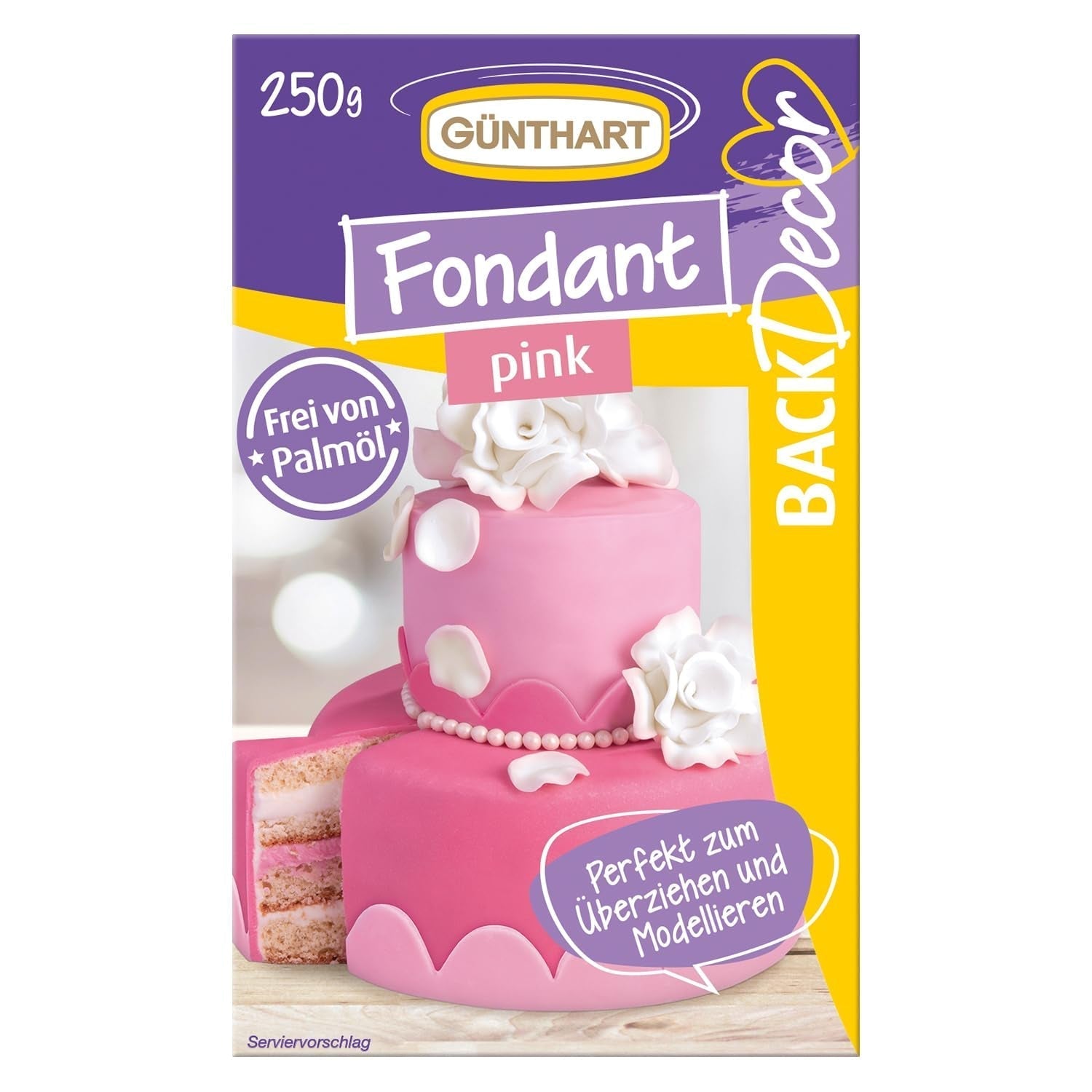 Günthart BackDecor 250 grüner Fondant, 100 % vegan, frei von Palmöl, reißfest, zum Überziehen von Kuchen und Gebäck, geeignet zum Modellieren, 1 Packung (1 x 250 g), Naty Shop Zuckerpaste 250 g (1 Packung), rosa