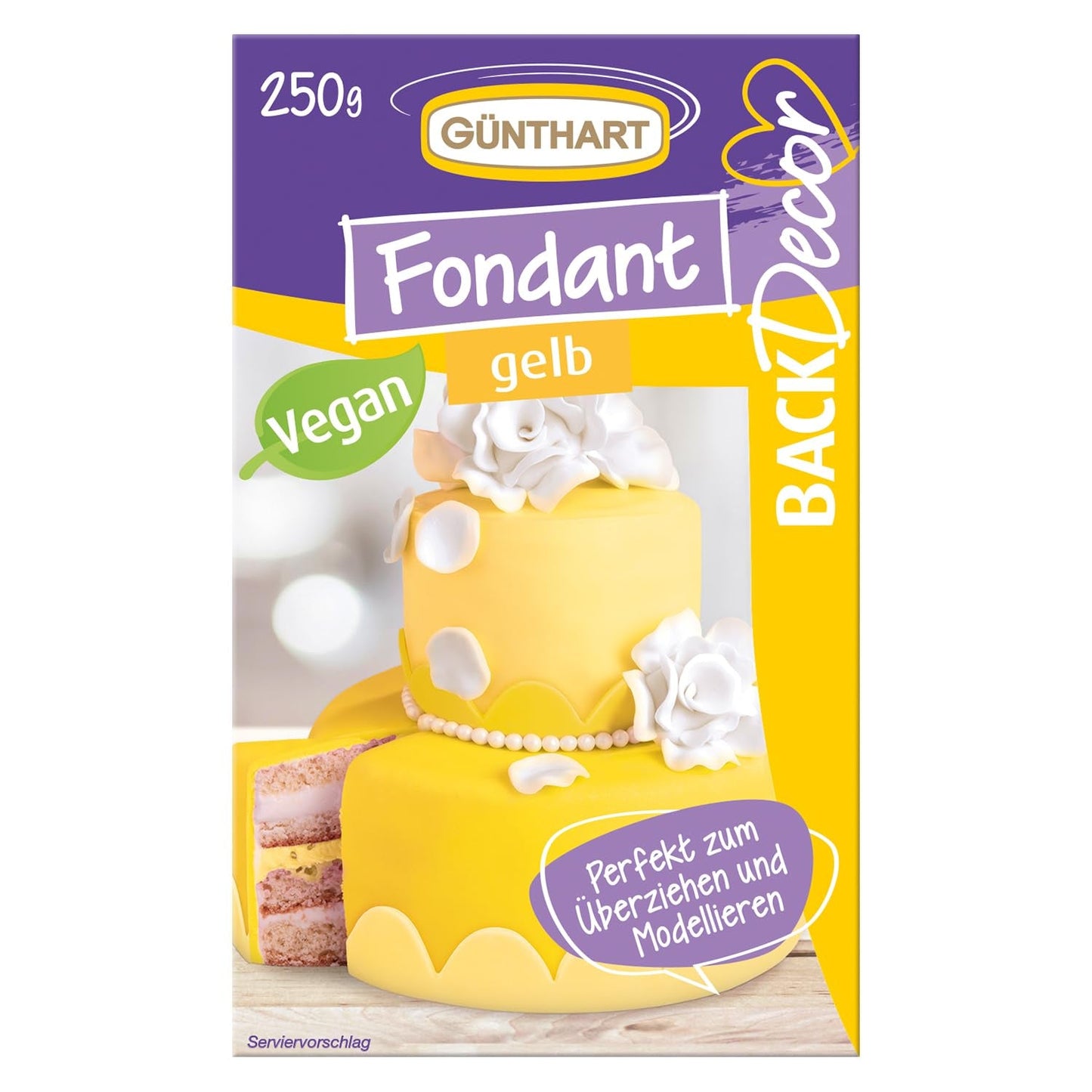 Günthart BackDecor 250 grüner Fondant, 100 % vegan, frei von Palmöl, reißfest, zum Überziehen von Kuchen und Gebäck, geeignet zum Modellieren, 1 Packung (1 x 250 g), Naty Shop Zuckerpaste 250 g (1 Packung), gelb