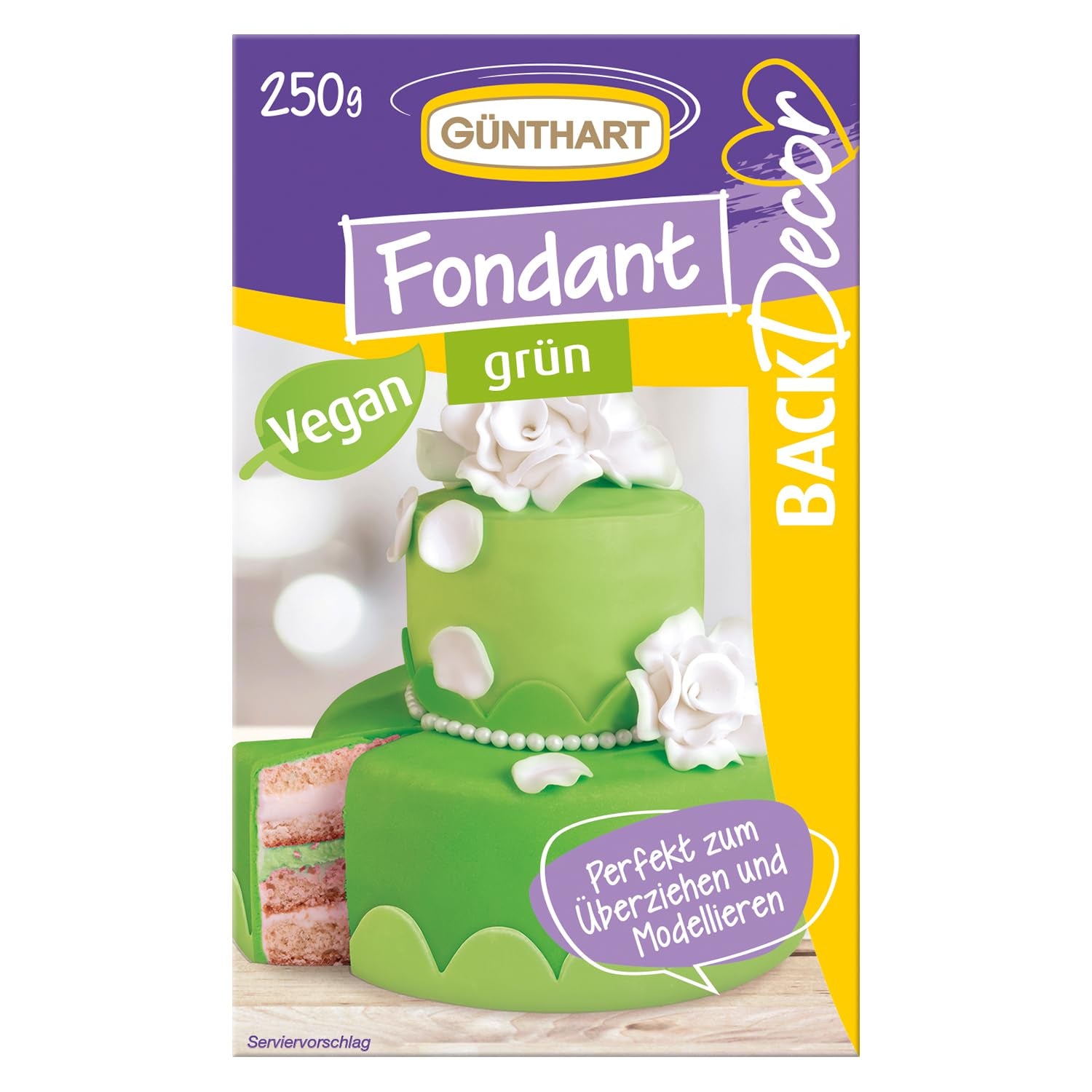 Günthart BackDecor 250 Fondant grün, 100 % vegan, palmölfrei, reißfest zum Überziehen von Kuchen und Gebäck, zum Modellieren geeignet, 1 Packung (1 x 250 g) Naty Shop Zuckerpaste 250 G (1 Packung) Grüße