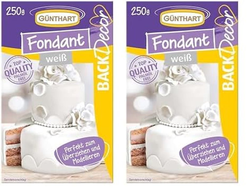 Günthart BackDecor 250g weißer Fondant, 100 % vegan, frei von Palmöl, reißfest zum Überziehen von Kuchen und Gebäck, zum Modellieren geeignet, 2er Pack (1 x 250g) Zuckerpaste Naty Shop Standardtitel