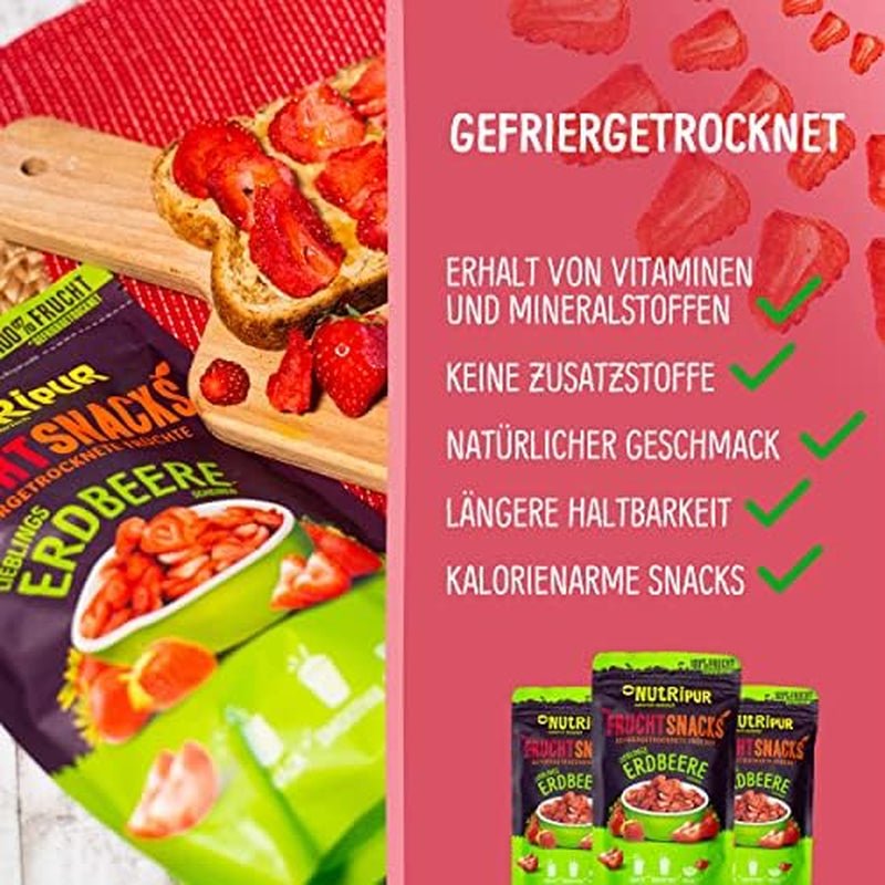 Bio-Fruchtsnacks für Kinder: 6x15g gefriergetrocknete Bio-Erdbeeren - Gefriergetrocknete Früchte - Trockenfrüchte - Kleine Racker von NutriPur Dehydrierte Produkte Naty Shop