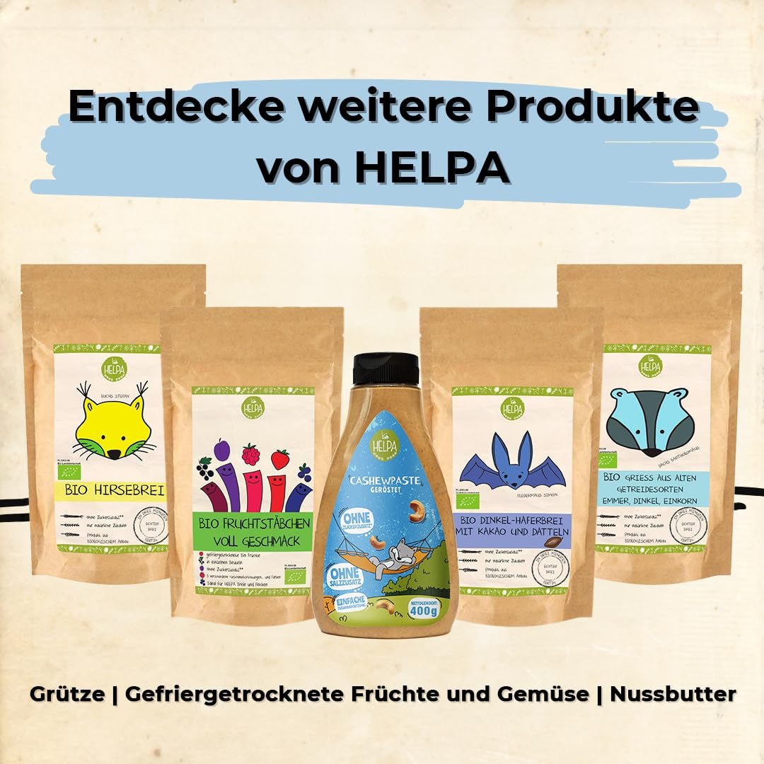 HELPA BIO Beutel mit Fruchtpulver - fruchtige Geschmacksrichtungen - Früchte - Erdbeeren - Himbeeren - Heidelbeeren - Pflaumen - schwarze Johannisbeeren - 100 % gefriergetrocknete Früchte - Babynahrung Dehydrierte Produkte Naty Shop