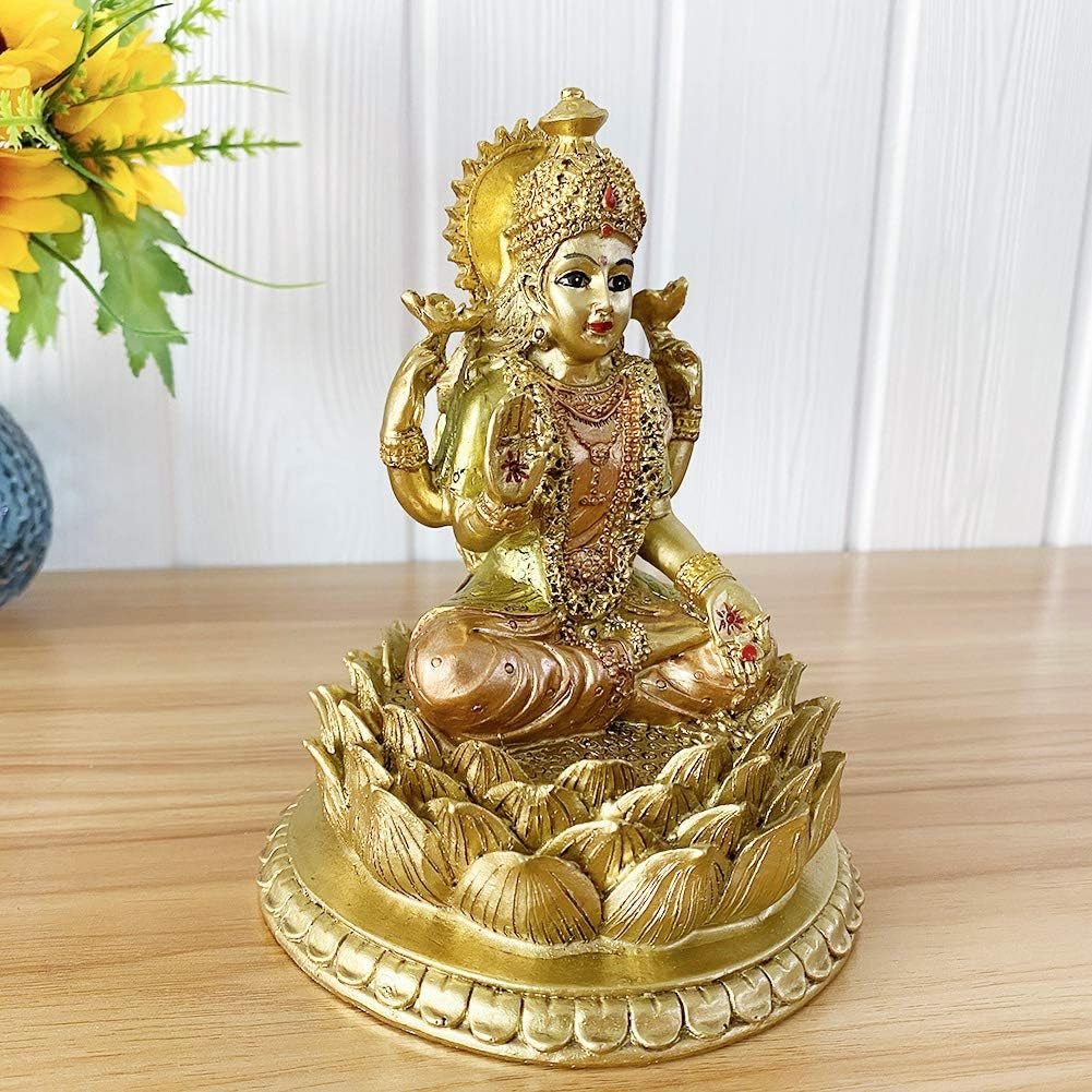 Hindu-Göttin Laxmi Lotus-Skulptur – Indischer Gott Lord Lakshmi Puja Statue – Indien Murti Idol Figuren Pooja Artikel Diwali Geschenke Statuetten und Skulpturen Naty Shop