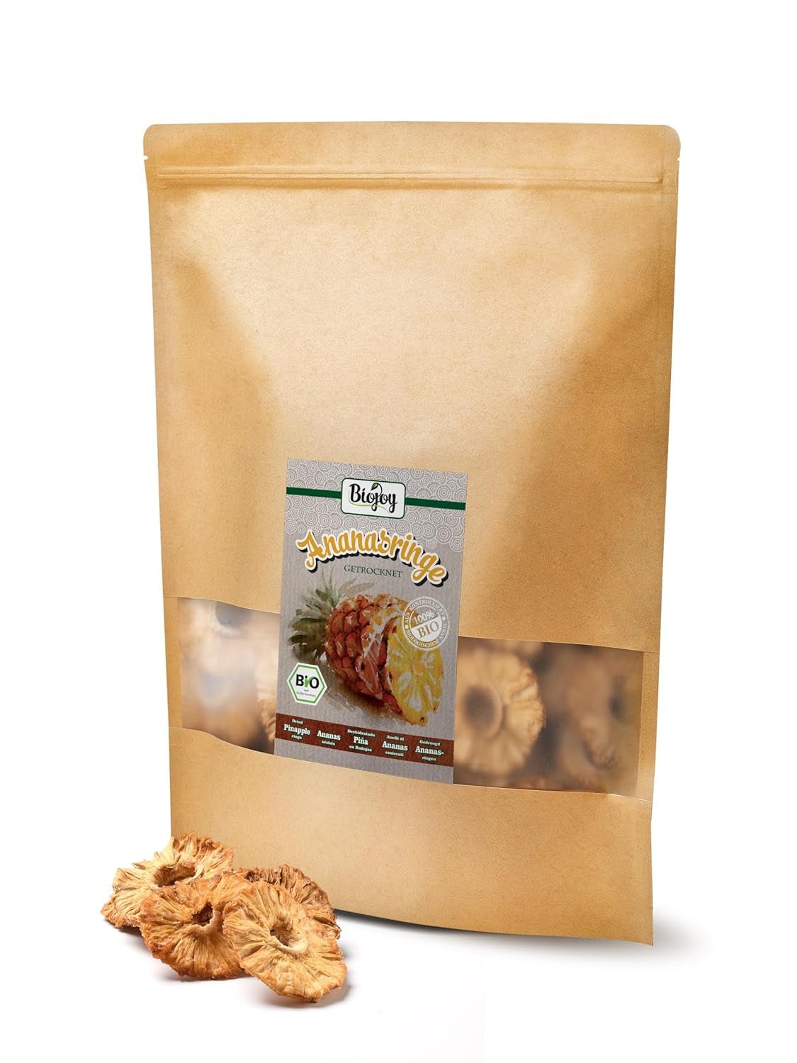 Biojoy BIO Ananasringe, getrocknet (1 kg), ungeschwefelt Naty Shop dehydrierte Produkte