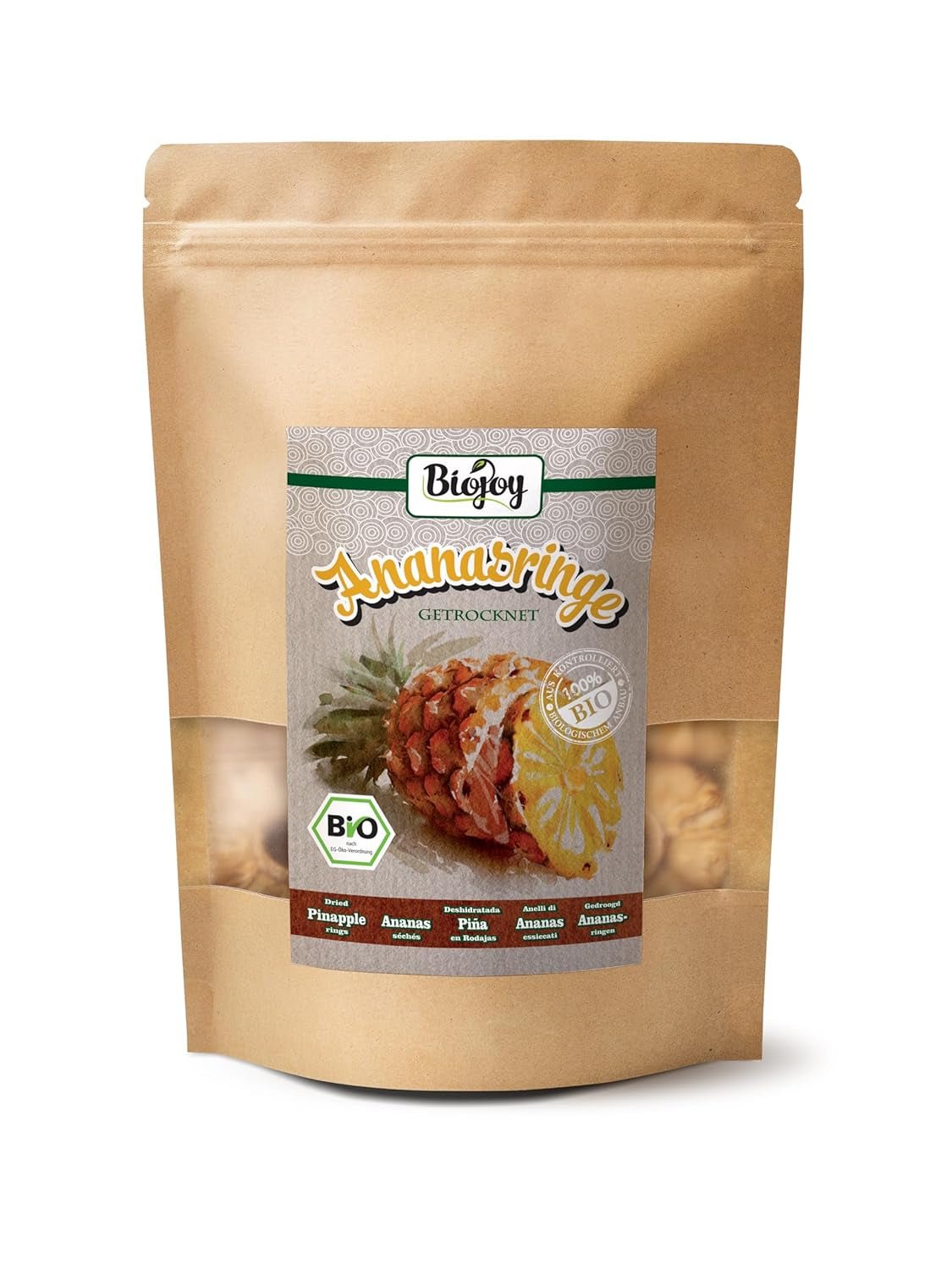 Biojoy BIO Ananasringe, getrocknet (1 kg), ungeschwefelt Naty Shop dehydrierte Produkte 250 G