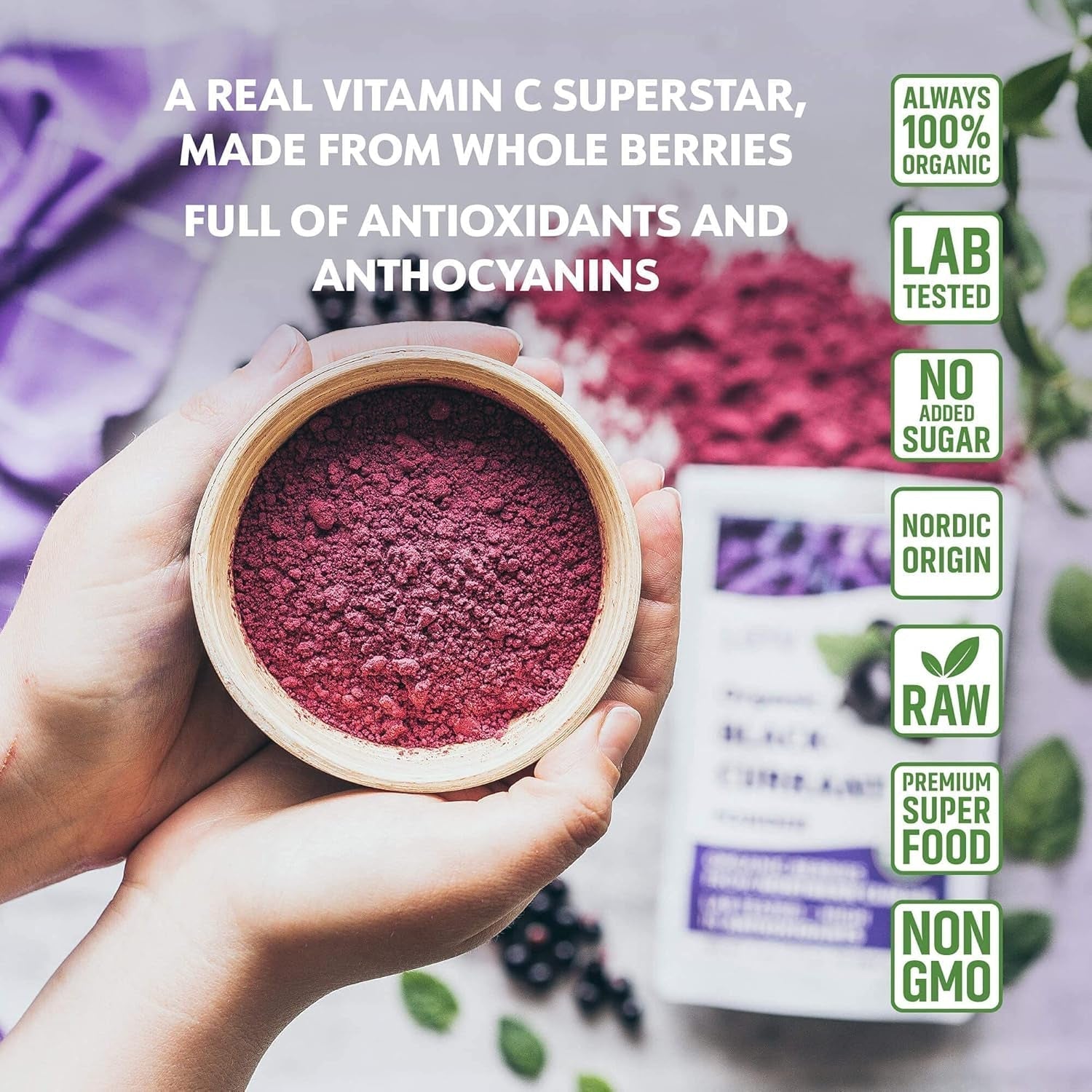 LOOV Bio-Pulver aus schwarzen Johannisbeeren, hergestellt aus 100 % ganzen schwarzen Johannisbeeren, gefriergetrockneten und pulverisierten Bio-Beeren, angebaut in Nordeuropa, ohne Zuckerzusatz, 113 g, dehydrierte Produkte von Naty Shop
