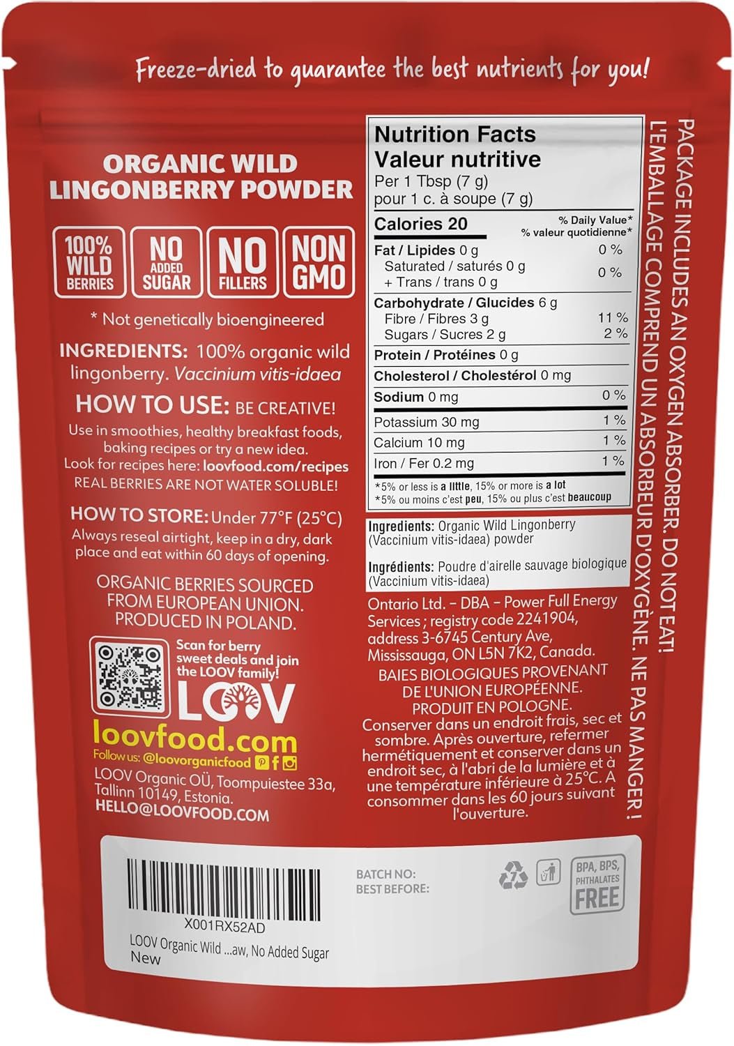LOOV Bio-Blaubeerpulver, hergestellt aus 100 % ganzen, gefriergetrockneten wilden Blaubeeren, die in den Wäldern Nordeuropas geerntet werden, 113 g, ohne Zuckerzusatz Naty Shop Dehydrierte Produkte