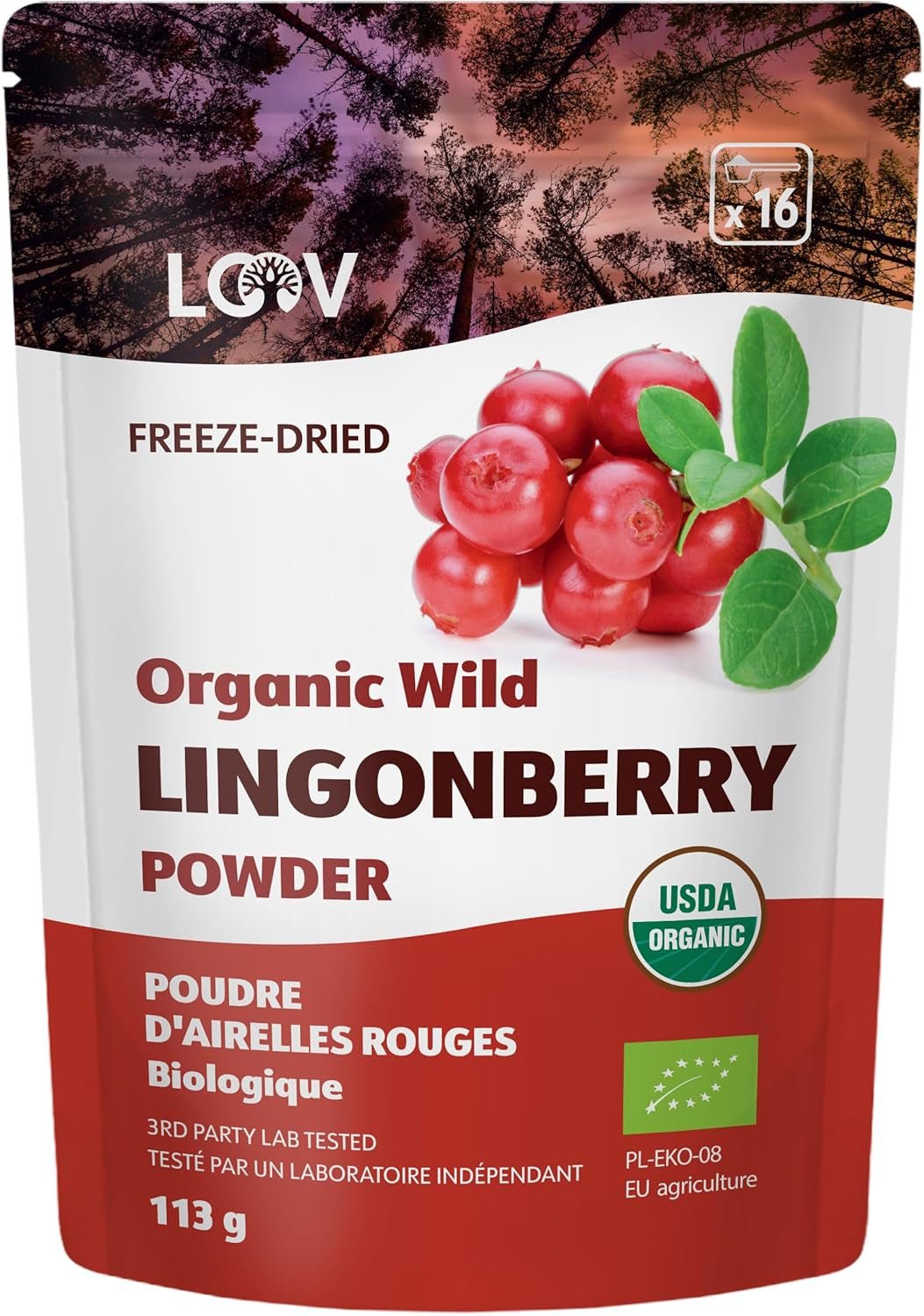 LOOV Bio-Blaubeerpulver, hergestellt aus 100 % ganzen, gefriergetrockneten wilden Blaubeeren, geerntet in den Wäldern Nordeuropas, 113 g, ohne Zuckerzusatz. Naty Shop Dehydrierte Produkte 113 g Cranberry-Pulver