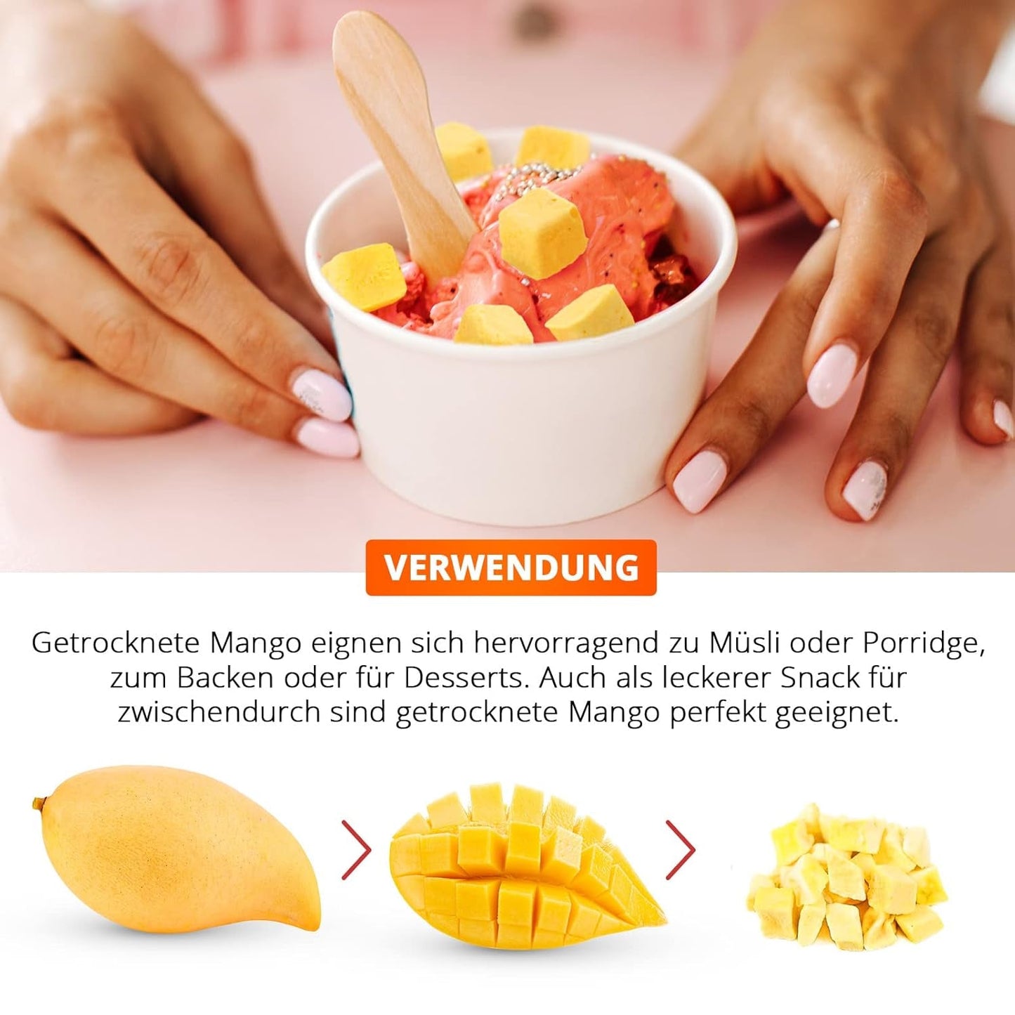 Gefriergetrocknete Mango, 250g gefriergetrocknete Früchte, ohne Zusatzstoffe, fruchtig, hergestellt in Deutschland. Dehydrierte Produkte Naty Shop