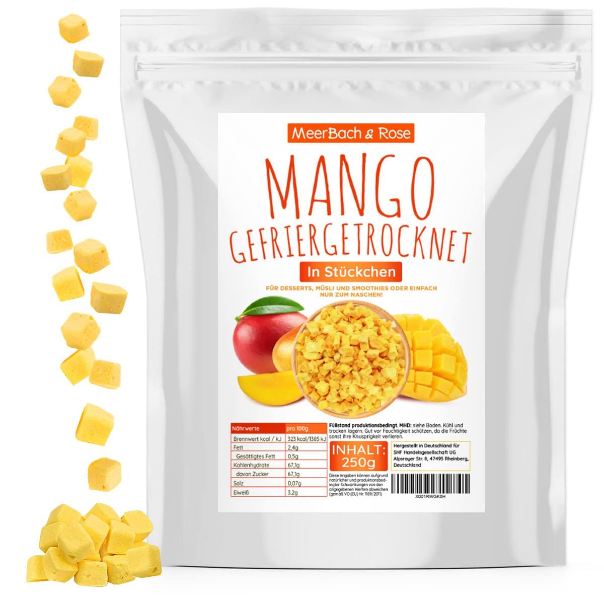 Gefriergetrocknete Mango, 250g gefriergetrocknete Früchte, ohne Zusatzstoffe, fruchtig, hergestellt in Deutschland. Dehydrierte Produkte Naty Shop Standardtitel