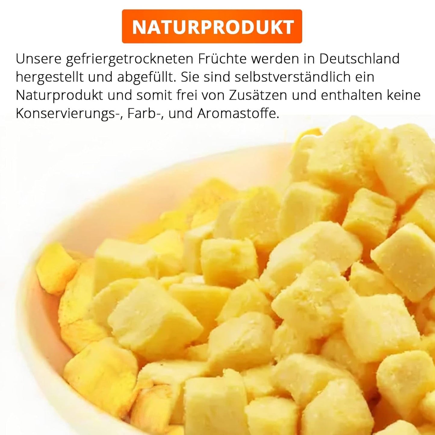 Gefriergetrocknete Mango, 250g gefriergetrocknete Früchte, ohne Zusatzstoffe, fruchtig, hergestellt in Deutschland. Dehydrierte Produkte Naty Shop