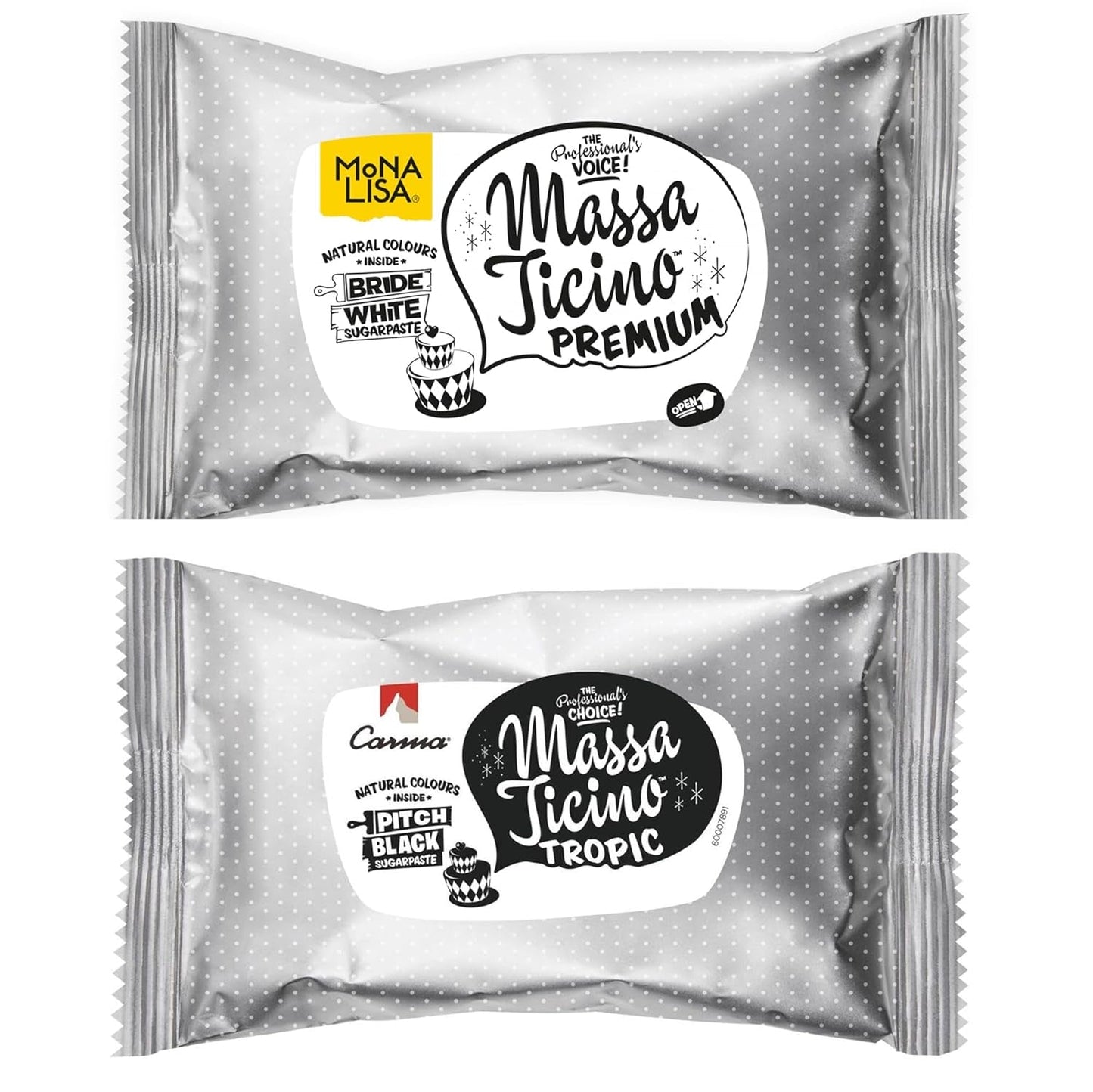 Massa Ticino Set 1x weißer Fondant 250g und 1x schwarzer Fondant 250g - Premium Zuckerpaste für Kuchen, Rollfondant - Perfekt für Kuchen, Modellieren und Dekorationen - Fondant für Profi- und Hobbybäcker Zuckerpaste Naty Shop Standardtitel