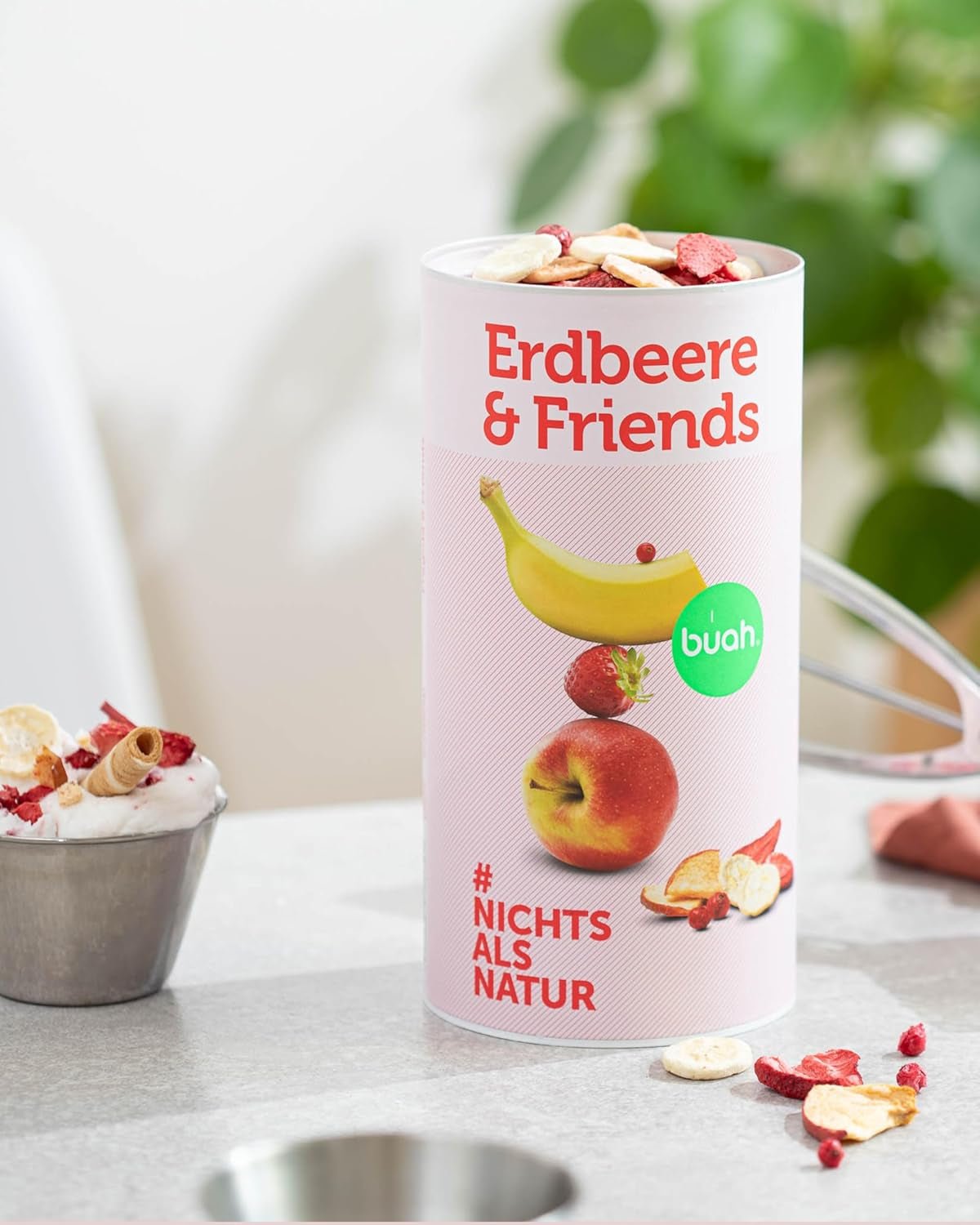 Gefriergetrocknete Fruchtmischung BUAH® | Gefriergetrocknete Erdbeeren, Bananen, Äpfel und Johannisbeeren ohne Zuckerzusatz | 100 % Frucht | Vegane, glutenfreie, laktosefreie (140 g) dehydrierte Produkte von Naty Shop