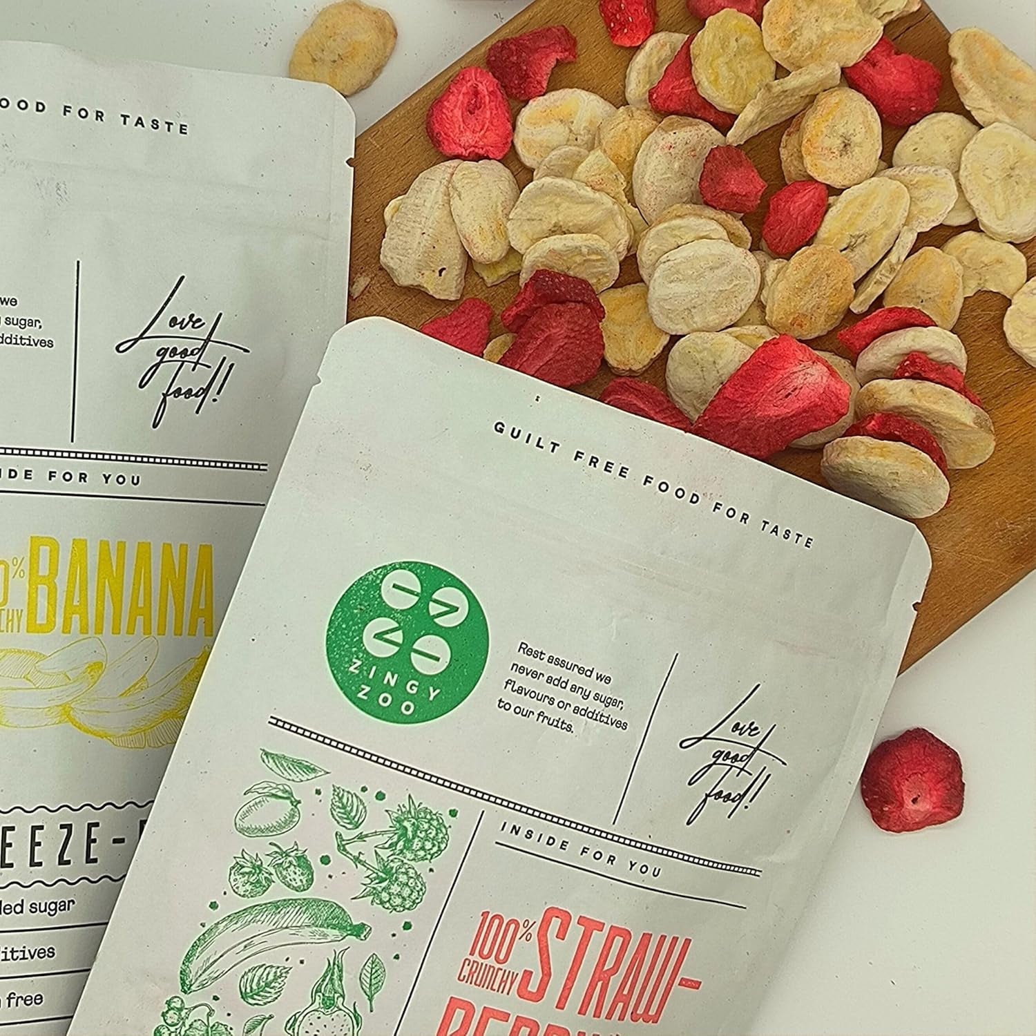 Mischung aus gefriergetrockneten Früchten ErdBana XL 300g | Gefriergetrocknete Bananen + gefriergetrocknete Erdbeeren Probierset mit gefriergetrockneten Früchten | Gefriergetrocknete Fruchtmischung aus Erdbeeren und Bananen | ZingyZoo Dehydrierte Produkte Naty Shop