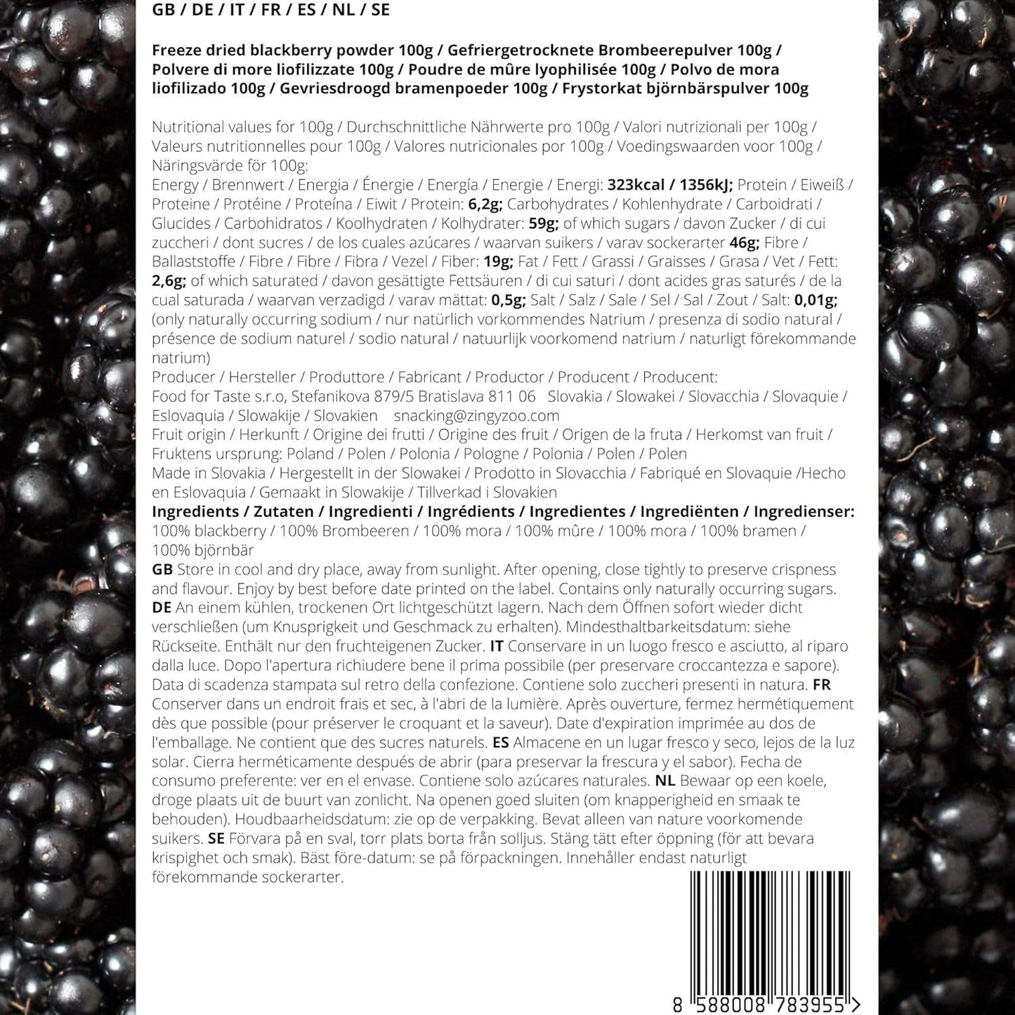 Gefriergetrocknete Brombeeren in Pulverform | 100 % gefriergetrocknetes Fruchtpulver. Natürliche Trockenfrüchte ohne Zusatzstoffe | Fruchtpulver Gefriergetrocknete Früchte Brombeerpulver Dehydrierte Produkte Naty Shop
