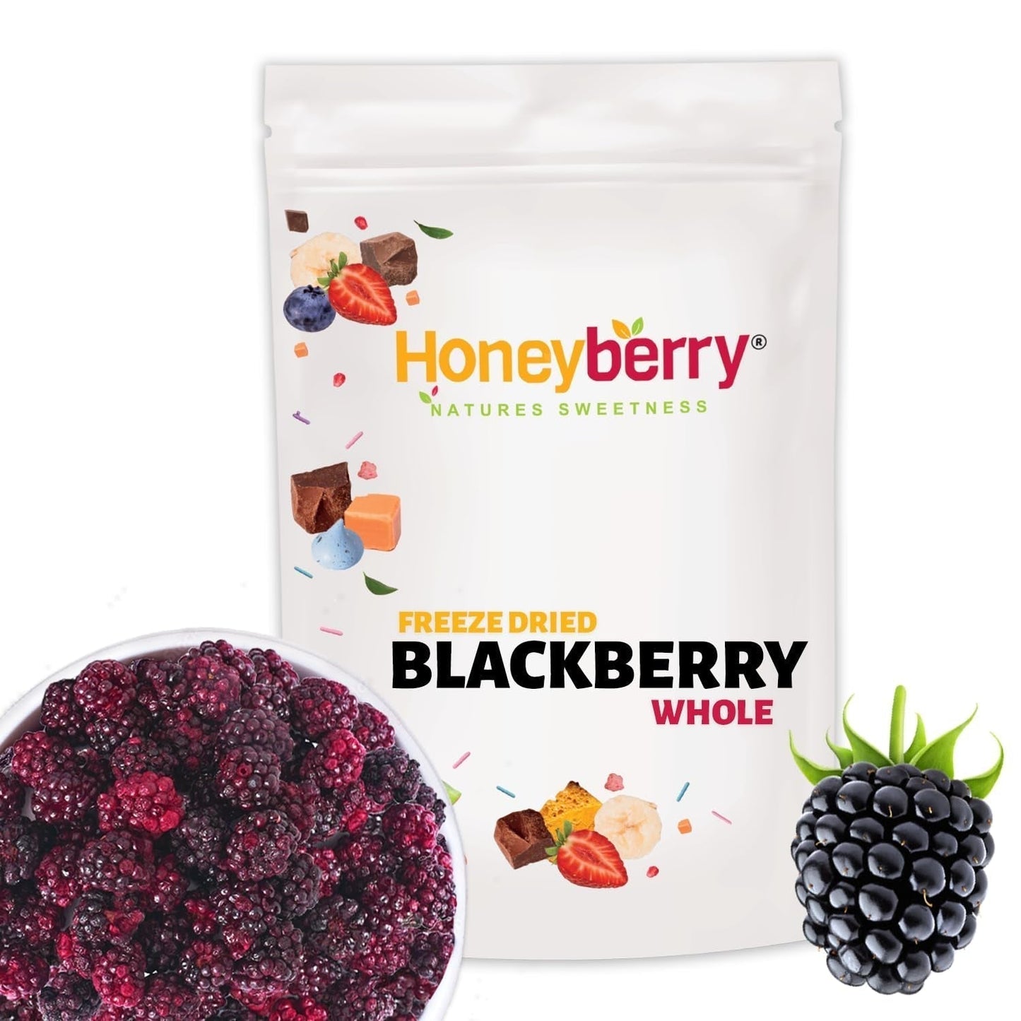 Gefriergetrocknete ganze Brombeeren 100g - Gefriergetrocknete Früchte - Gefriergetrocknete Trockenfrüchte - Gefriergetrocknete ganze Brombeeren zum Backen, Dekorieren von Kuchen, Snacks, Müsli, Desserts Dehydrierte Produkte Naty Shop 100G