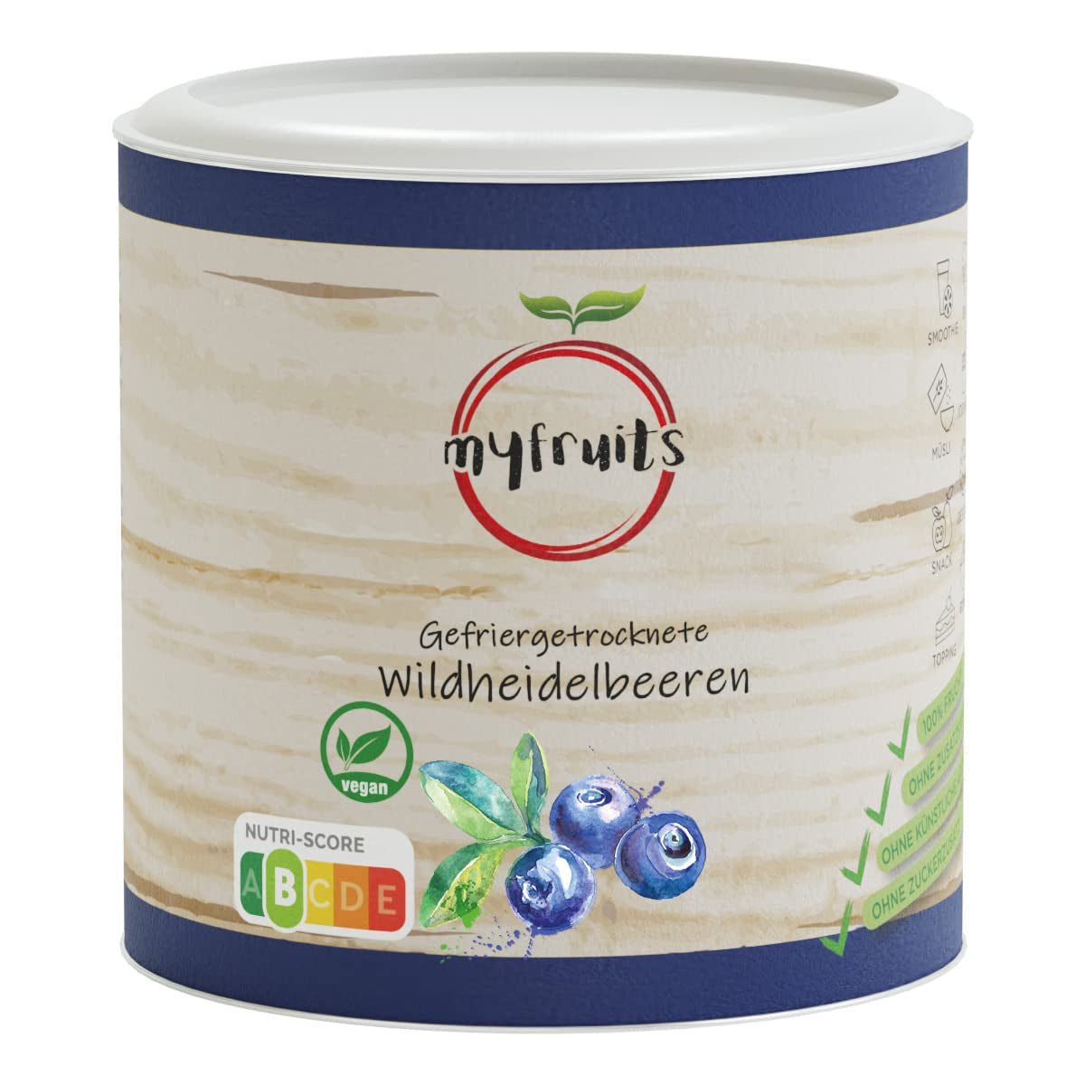 myfruits wilde Blaubeeren, gefriergetrocknete Blaubeeren, 70g, ohne Zusatzstoffe, 100 % wilde Blaubeeren, gefriergetrocknete Früchte und Trockenfrüchte Dehydrierte Produkte Naty Shop Standardtitel