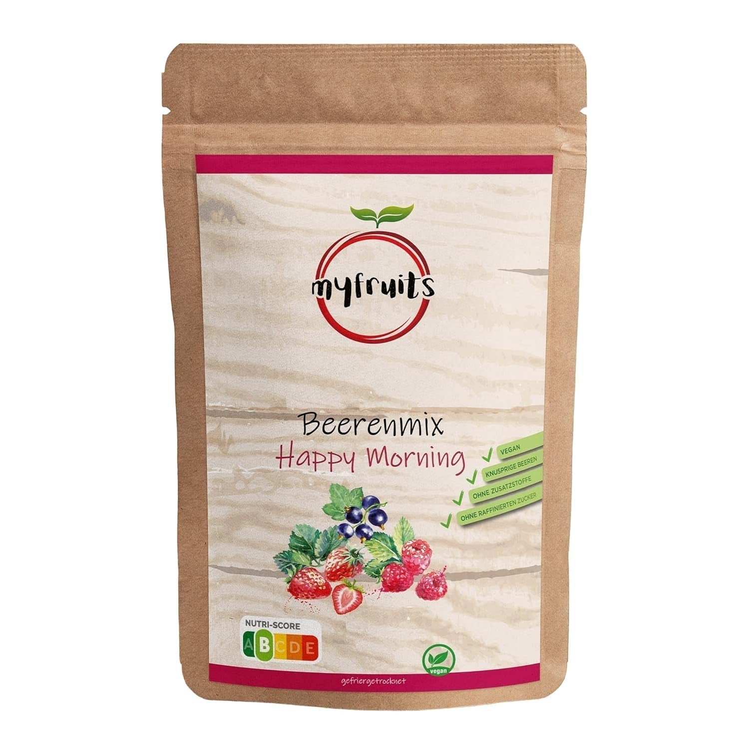 myfruits Beerenmischung, 300g, gefriergetrocknete Früchte- und Beerenmischung, ohne Zuckerzusatz, Erdbeeren, Himbeeren, rote Johannisbeeren, Trockenfruchtmischung Dehydrierte Produkte Naty Shop 300 G (1 Packung)