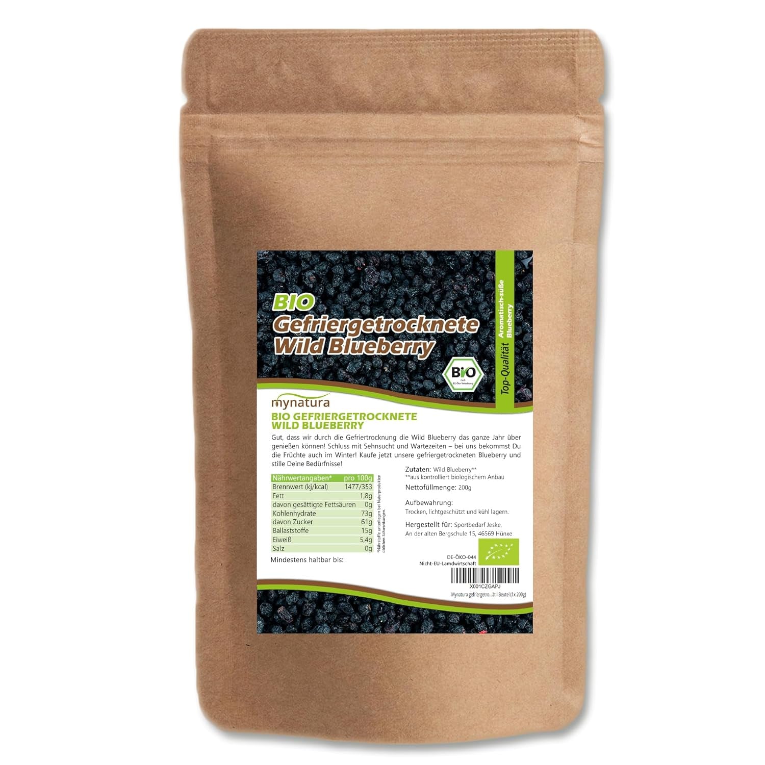 Mynatura Bio gefriergetrocknete Waldheidelbeeren I Heidelbeeren I Früchte I Beeren I Naturprodukt I Bio-Qualität I Beutel (1x 200g) Dehydrierte Produkte Naty Shop 200 G (1 Packung)