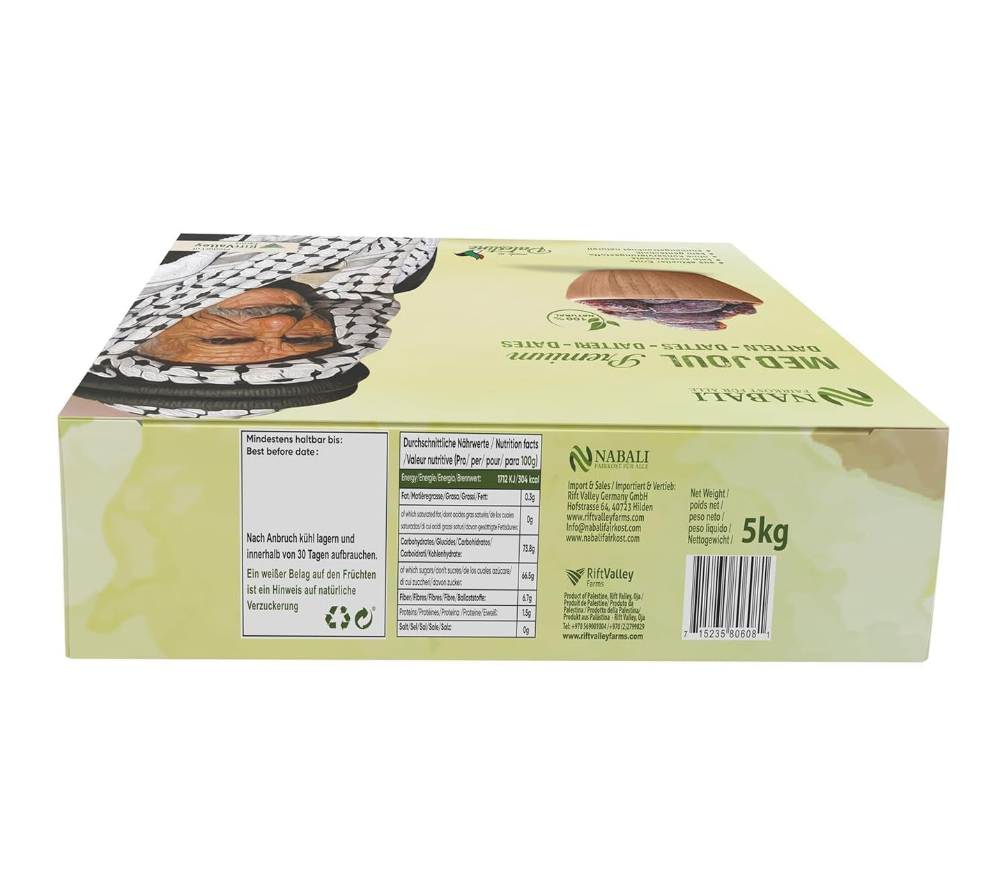 NABALI FAIRKOST FÜR ALLE Datteln Medjool Medjoul aus Palästina – 100 % natürlich vegan aromatisch traditionell frisch und orientalisch I ohne Konservierungsstoffe 5 kg (1 Packung), kleine/mittlere dehydrierte Produkte Naty Shop