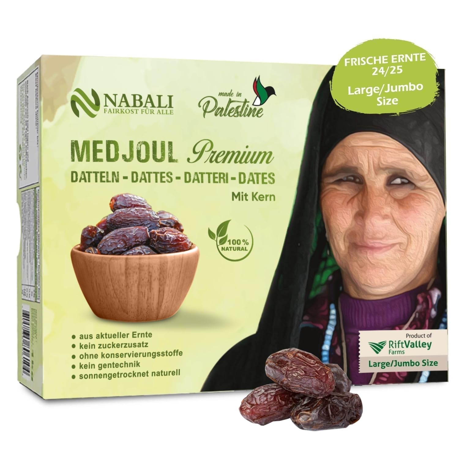 NABALI FAIRKOST FÜR ALLE Datteln Medjool Medjoul aus Palästina – 100 % natürlich vegan aromatisch traditionell frisch und orientalisch I ohne Konservierungsstoffe 5 kg (1 Packung), Klein/Mittel Dehydrierte Produkte Naty Shop 1 kg (1 Packung), Groß/Jumbo