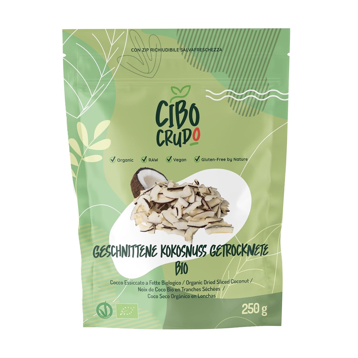 Geraspelte Bio-Kokosnuss – 200 g. Getrocknete Kokosnusschips, ungesüßt und trocken. Kokosflocken. Sonnengetrocknete Kokosnusschips. Hervorragend als Snack und für süße Rezepte geeignet. Naty Shop Dehydrierte Produkte 250 g (1 Packung) Kokosnussscheiben