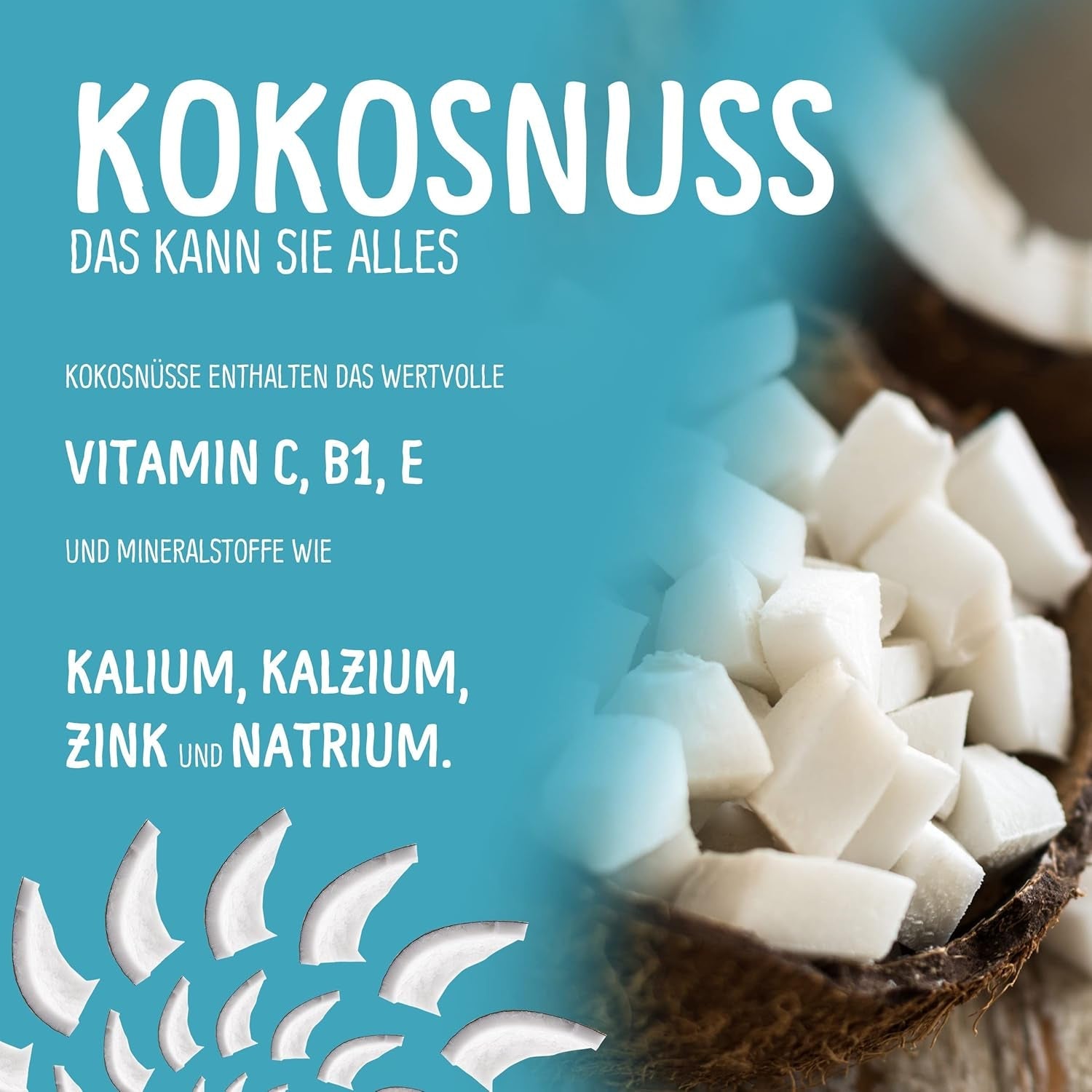 Gefriergetrocknete Kokosnuss: 50 g gefriergetrocknete Früchte – vegane Süßigkeiten, gesüßte Kokosnusswürfel – natürlich getrocknete Früchte von NutriPur. Dehydrierte Produkte Naty Shop