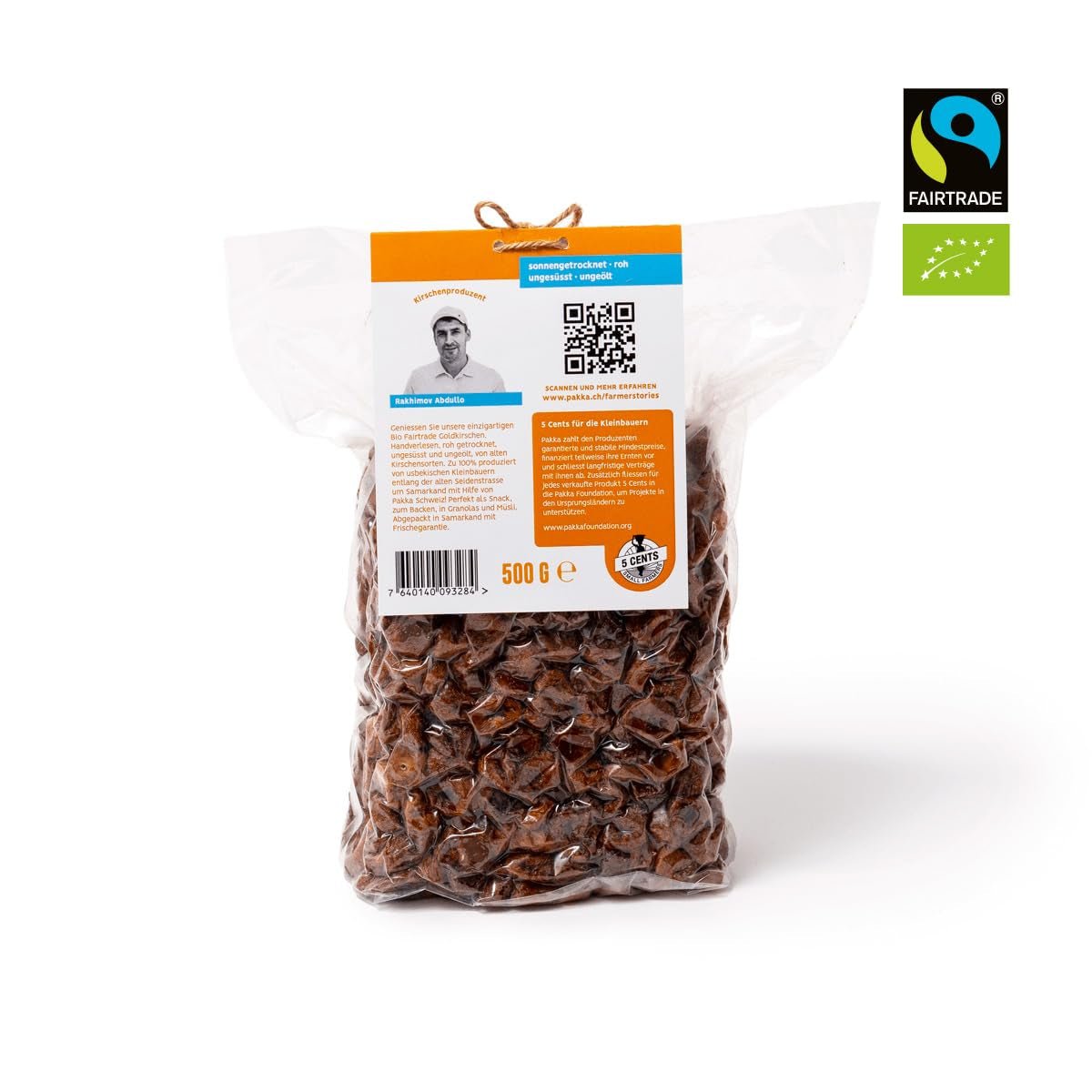 PAKKA – Bio-Fairtrade-Sonnengetrocknete goldene Kirschen 500 g, wild gepflückte gelbe Kirschen, ungekernt, ungesüßt, direkt von Kleinbauern in Samarkand, Usbekistan, vegan, 500 g (1 Packung) Dehydrierte Produkte von Naty Shop