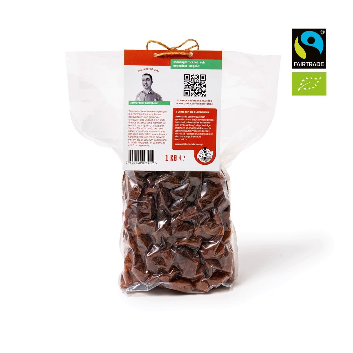 PAKKA – Bio-Fairtrade-Jumbo-Manucca-Rosinen 1 kg mit 2 – 3 knackigen Samen, sonnengetrocknete Manucca-Trauben, ölfrei, daher klebrig, ungeschwefelt, von Kleinbauern in Samarkand, Usbekistan, 1000 g, dehydrierte Produkte, Naty Shop