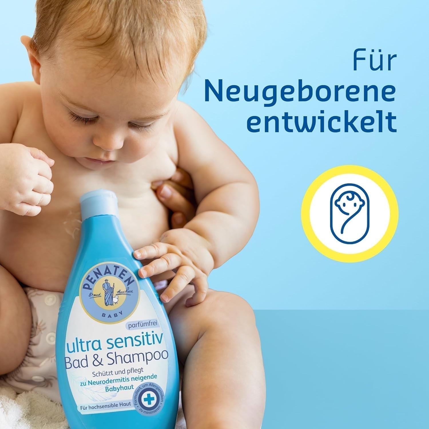 PENATEN Ultra Sensitive Bad & Shampoo (400 ml), besonders sanftes Babybad und Shampoo für die sehr empfindliche Haut von zu Neurodermitis neigenden Babys, parfüm- und farbstofffreies Duschgel und Haarshampoo Kinder - Bade- und Hautpflege Naty Shop