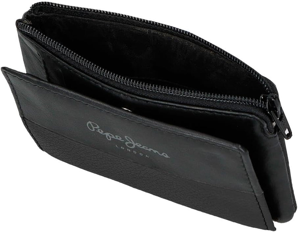 Pepe Jeans Joumma Bags Doppelte Geldbörse, Schwarz, 11 x 7 x 1,5 cm, Leder, Schwarz, Einheitsgröße, Geldbörse Herrenbrieftasche Naty Shop