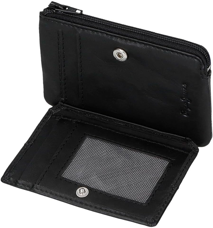 Pepe Jeans Joumma Bags Doppelte Geldbörse, Schwarz, 11 x 7 x 1,5 cm, Leder, Schwarz, Einheitsgröße, Geldbörse Herrenbrieftasche Naty Shop