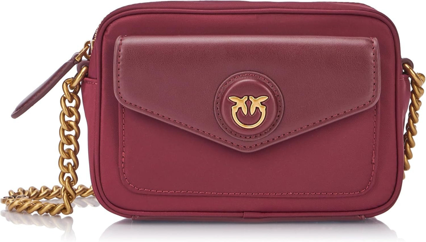 Pinko Nyllo Gate Kameraetui Recycelte NYLO Damentaschen Naty Shop Ww5Q_Currant Intenso-Antique Gold
