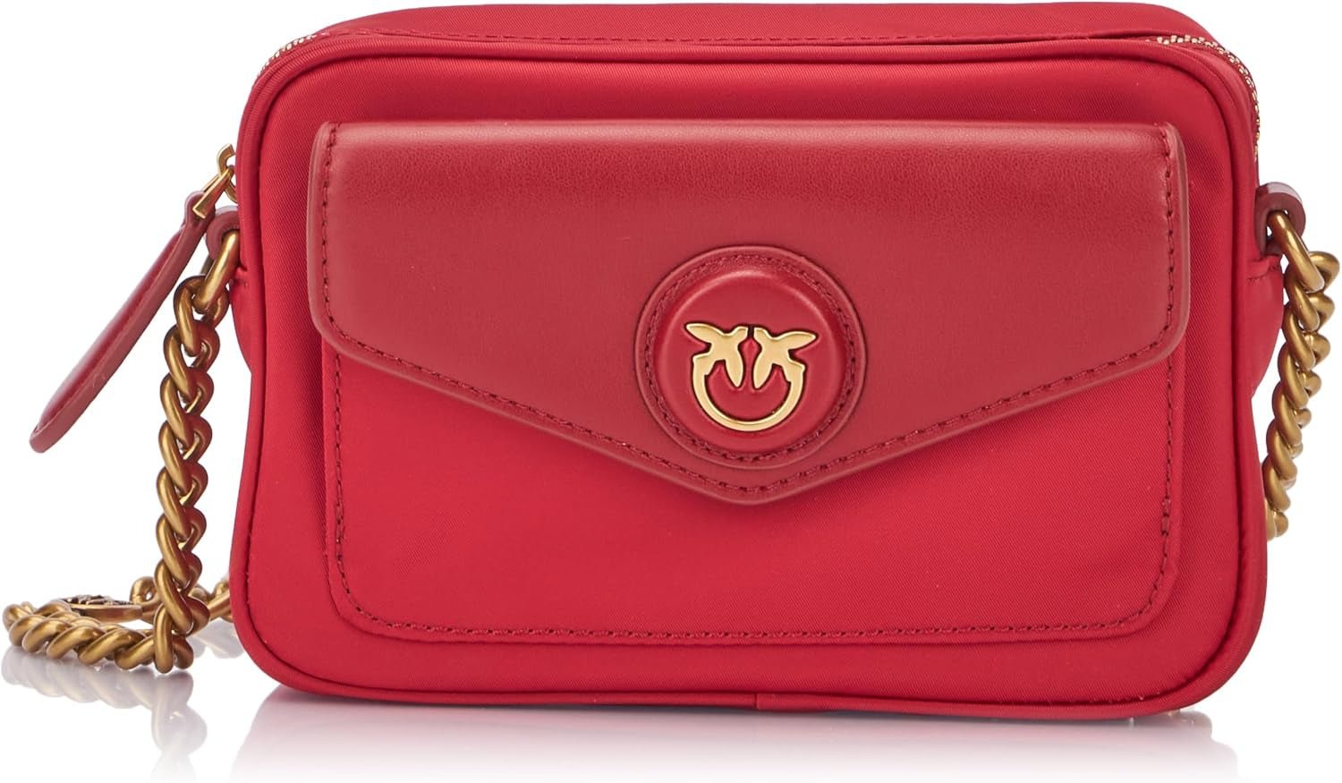 Pinko Nyllo Gate Kameraetui Recycelte NYLO Damentaschen Naty Shop R40Q_Dunkelrot Antikgold