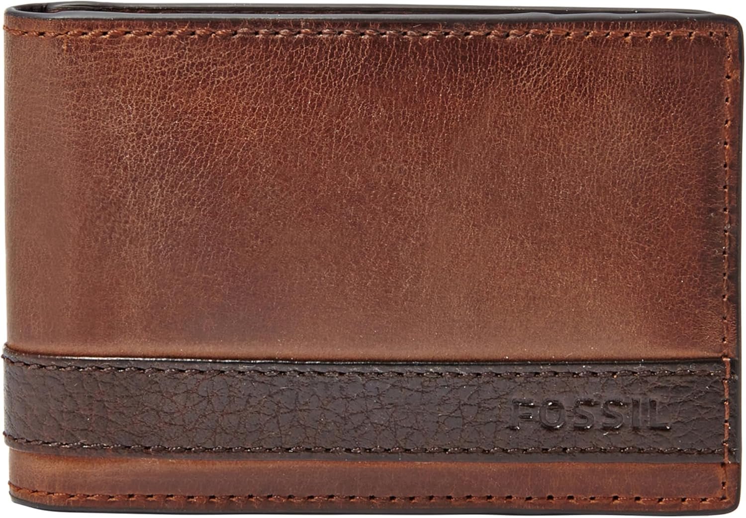 Fossil Herren-Geldbörse Quinn aus Leder, faltbar, 10 cm L x 1,5 cm B x 7 cm H, Herren-Geldbörse Naty Shop, Braun