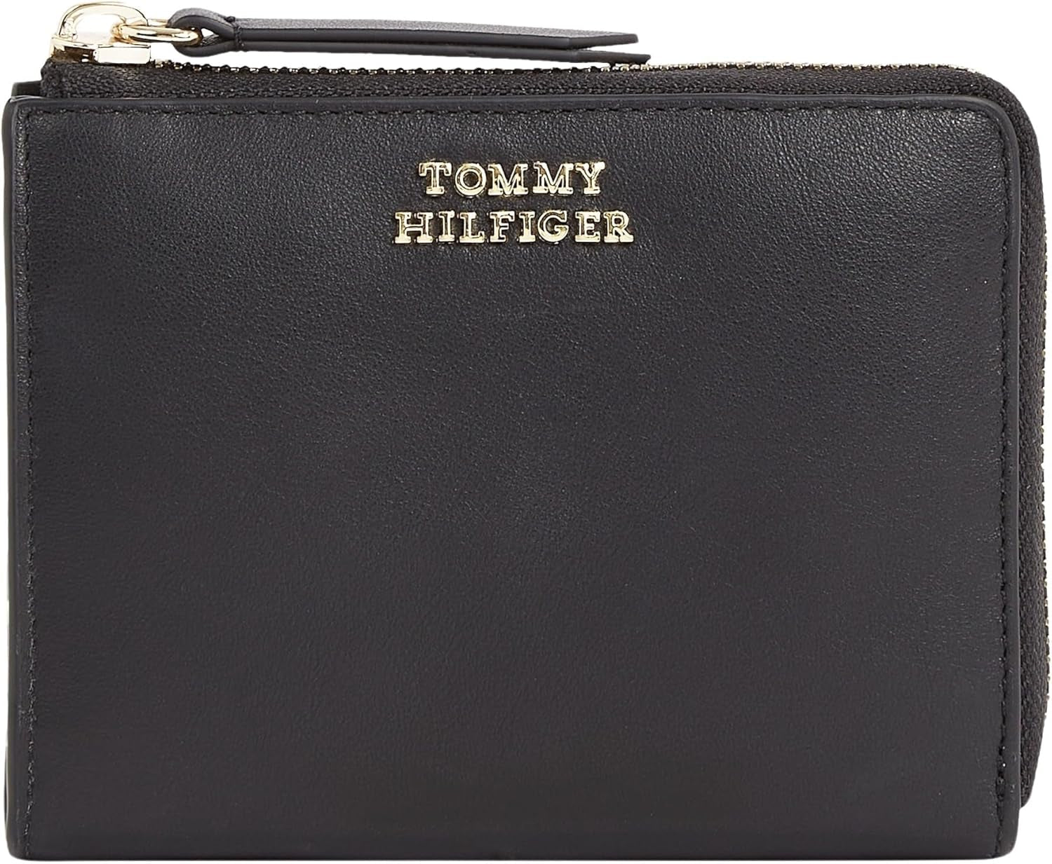 Damenbrieftasche Tommy Hilfiger HILFIGER LEATHER MED ZA, schwarz (Schwarz), OS Damenbrieftasche Naty Shop Standardtitel