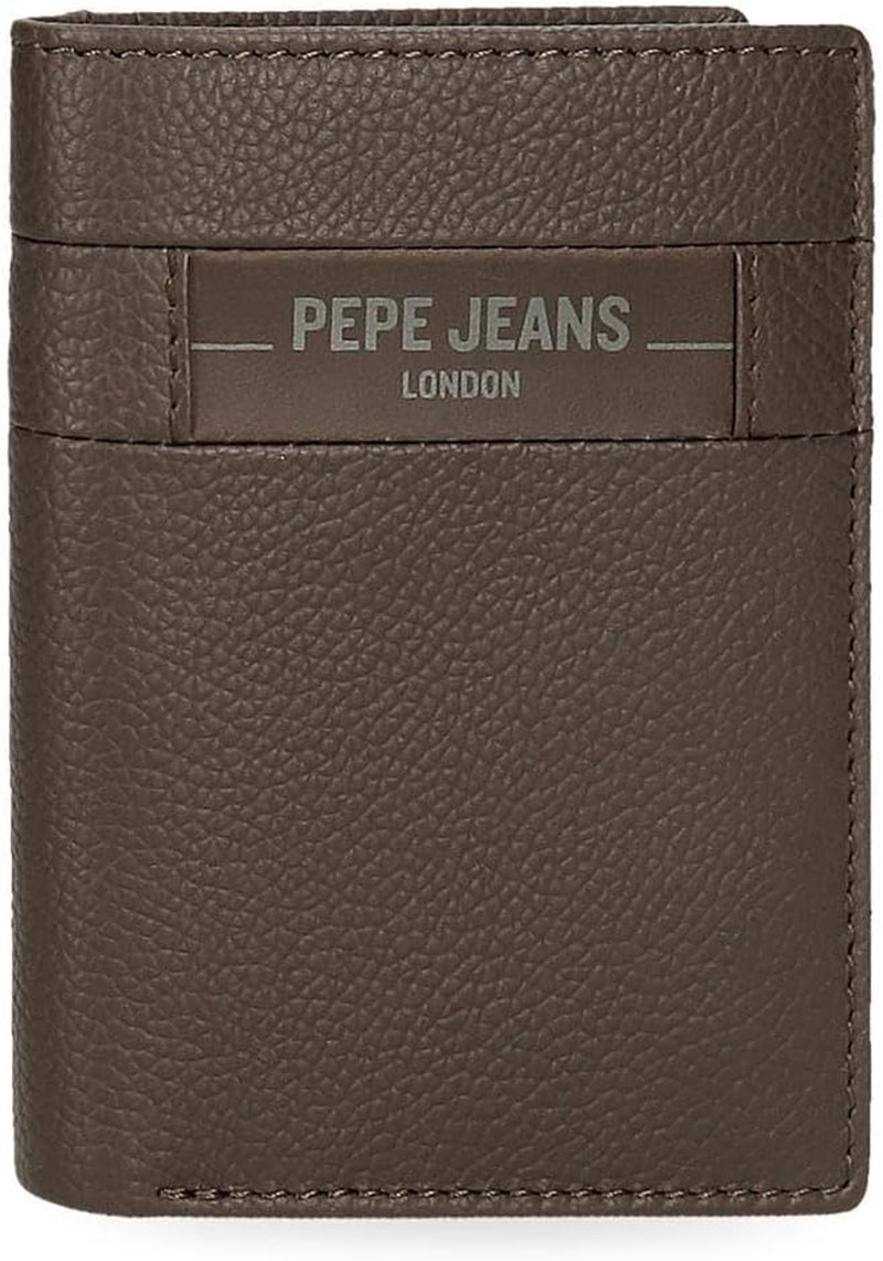 Pepe Jeans Checkbox Schwarz Braun Blau Grau Rindsleder-Geldbörsen und Geldbörsen Naty Shop Herren-Geldbörse Braune vertikale Geldbörse
