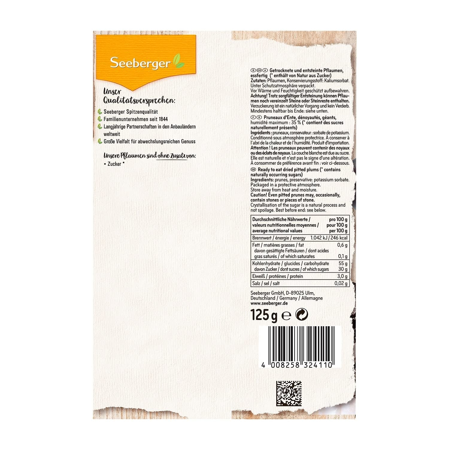 Seeberger Pflaumen, entsteint, 125 g Naty Shop dehydrierte Produkte