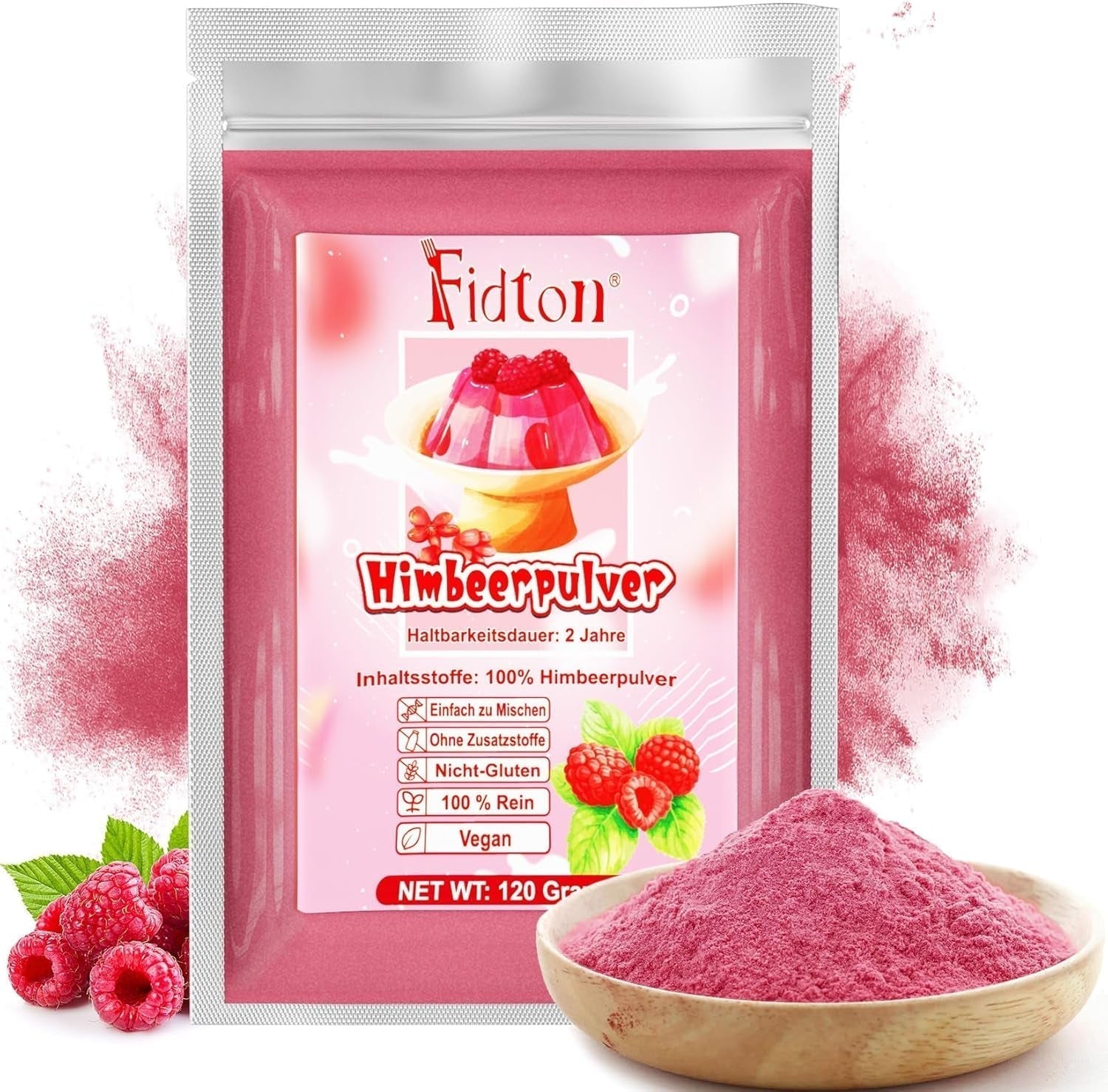 Erdbeerpulver 120 g – 100 % natürliche Erdbeeren, gefriergetrocknet, ohne Zusatzstoffe, einfaches Mischen, nahrhafte, gefriergetrocknete Erdbeeren für Eis, Kuchen, Smoothies, Getränke, Aromapulver, dehydrierte Produkte, Naty Shop 120 g Himbeere
