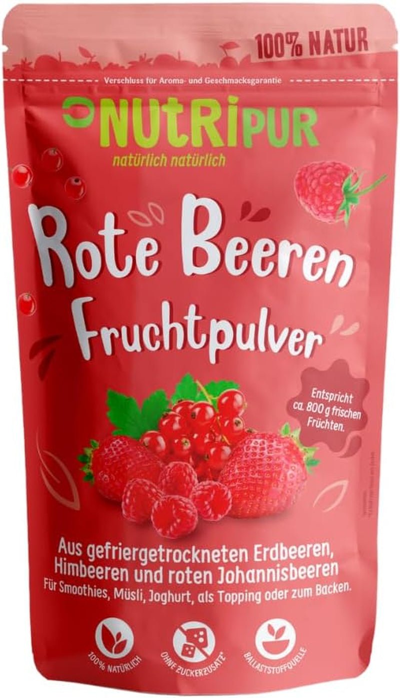 Rotes Fruchtpulver: 100g Himbeeren, rote Johannisbeeren und gefriergetrocknete Erdbeeren – Trockenfrüchte ohne Zuckerzusatz, ohne Tinte – Smoothie-Bowl, Smoothie-Pulver – Topping von NutriPur Dehydrierte Produkte Naty Shop Standardtitel