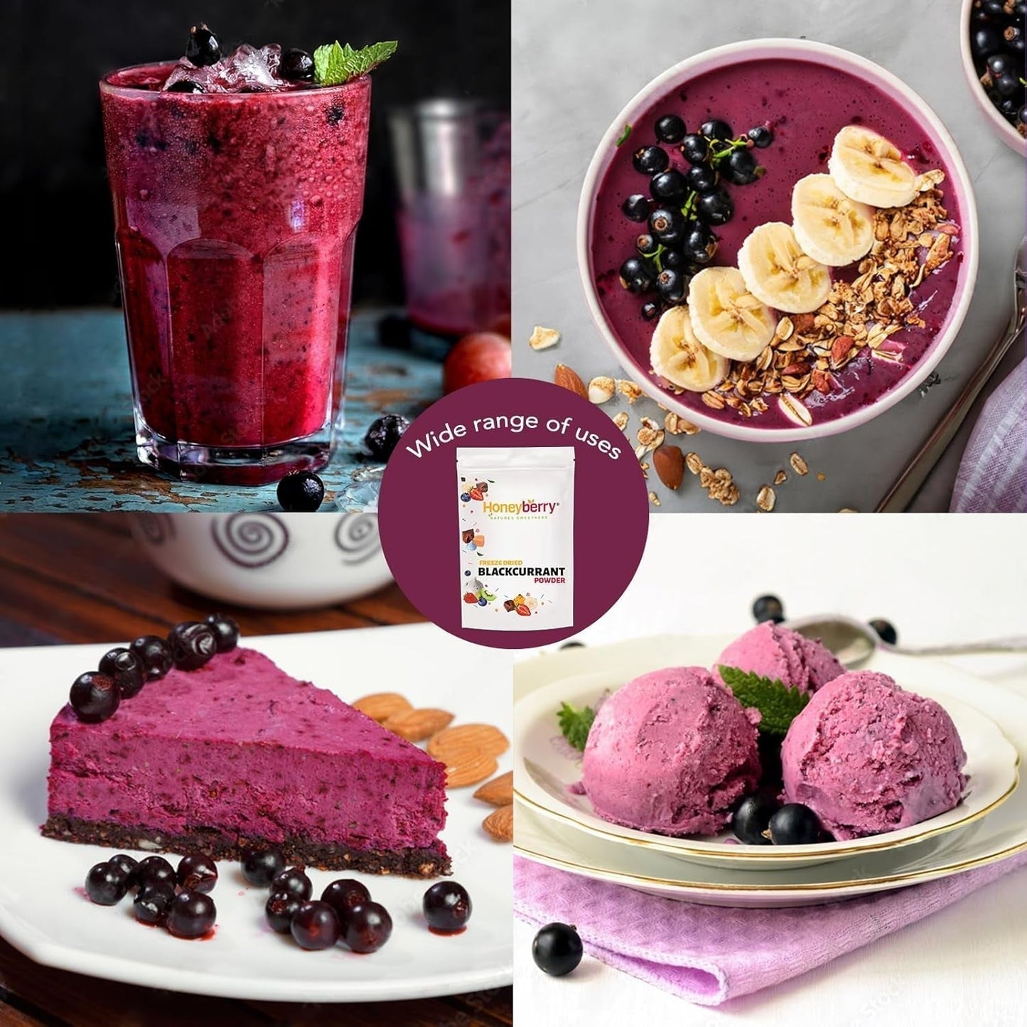 Gefriergetrocknetes schwarzes Johannisbeerpulver 100g - Gefriergetrocknetes Fruchtpulver - Schwarzes Johannisbeerpulver für Smoothies und Backen - Natürliches schwarzes Johannisbeerpulver ohne Zusatzstoffe Dehydrierte Produkte Naty Shop