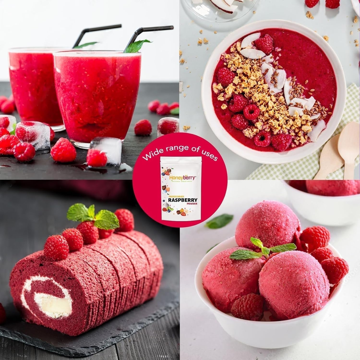 Gefriergetrocknetes Himbeerpulver 100g - Gefriergetrocknetes Fruchtpulver - Gefriergetrocknetes Himbeerpulver zum Backen, Smoothies und Müsli - 100% natürliches Himbeerpulver ohne Zusatzstoffe Dehydrierte Produkte Naty Shop