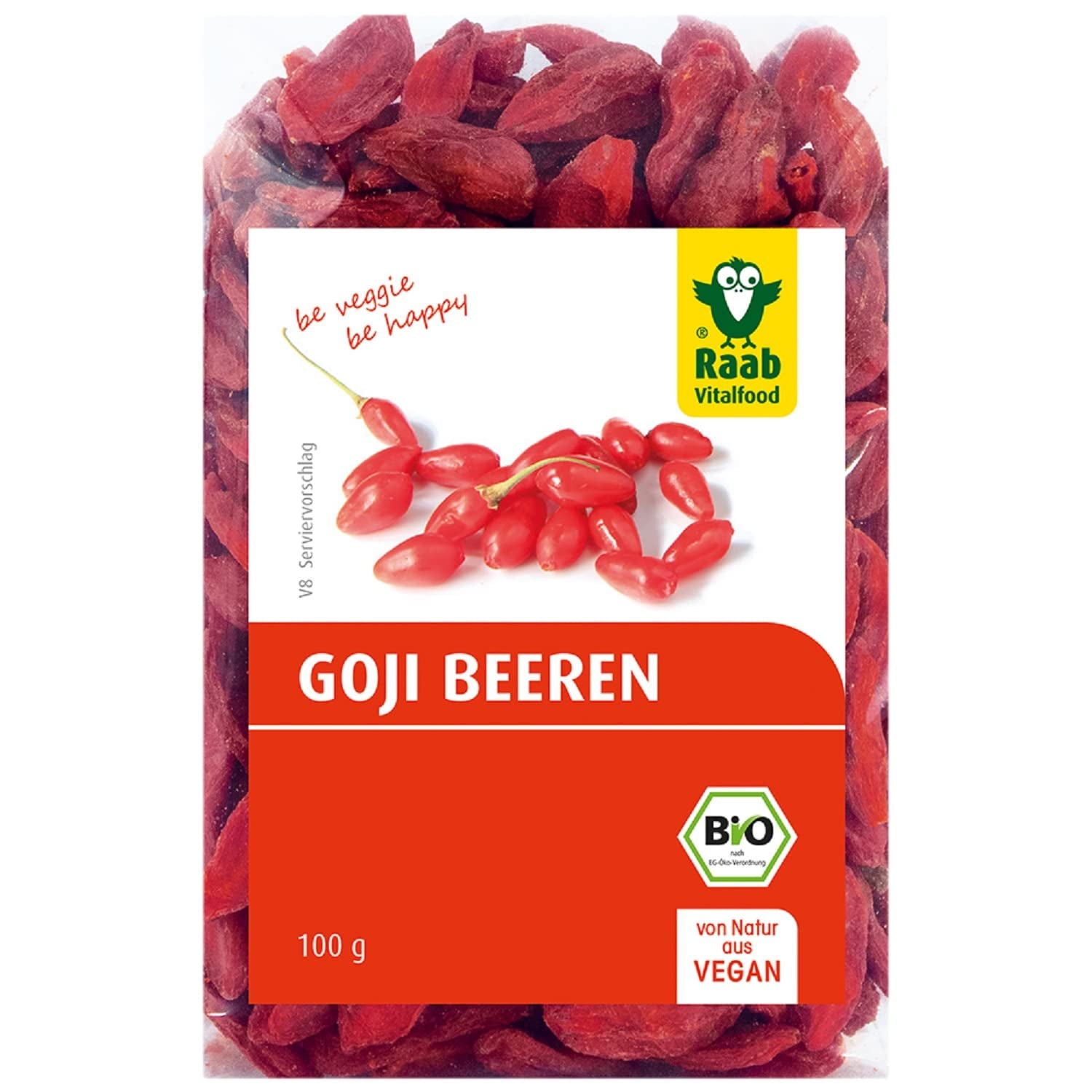 Raab Vitalfood Bio-Goji-Beeren, hohe Qualität, rückstandskontrolliert, im Labor getestet, schwefelfrei, ohne Zusatzstoffe, vegan, reich an natürlichem Eisen, Kalium, Vitamin C, Wolfsbeere, 1 Packung (250 g). Naty Shop Dehydrierte Produkte 100 Gramm