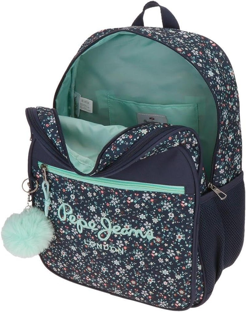 Pepe Jeans Alenka Schulrucksack mit Trolley, Blau, 30 x 40 x 12 cm, Polyester, 14,4 l, Blau, Schulrucksack mit Trolley Premium Rucksäcke und Schulranzen Naty Shop