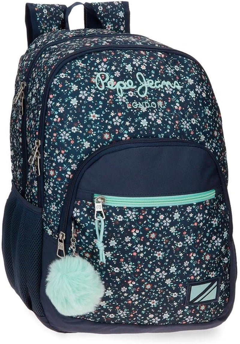 Pepe Jeans Alenka Schulrucksack mit Trolley, Blau, 30 x 40 x 12 cm, Polyester, 14,4 l, Blau, Schulrucksack mit Trolley Premium Rucksäcke und Schulranzen Naty Shop Rucksack 45