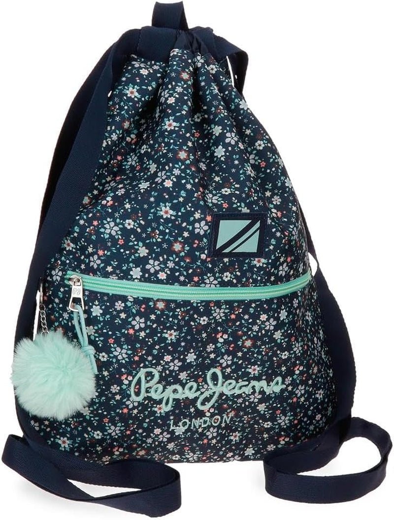 Pepe Jeans Alenka Schulrucksack mit Trolley, blau, 30 x 40 x 12 cm, Polyester, 14,4 l, blau, Schulrucksack mit Trolley Premium Rucksäcke und Schulranzen Naty Shop Rucksack mit Kordelzug
