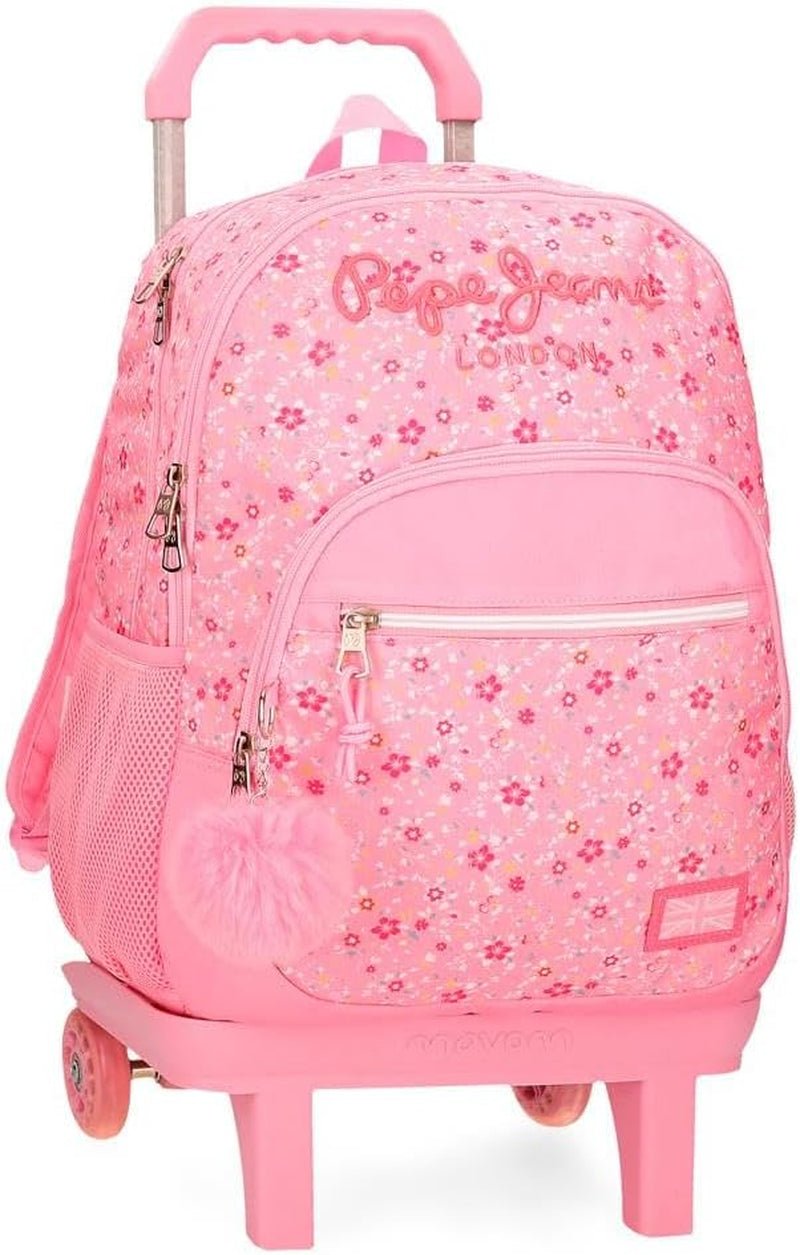 Pepe Jeans Alenka Schulrucksack mit Trolley, Blau, 30 x 40 x 12 cm, Polyester, 14,4 l, Blau, Schulrucksack mit Trolley Premium Rucksäcke und Schulranzen Naty Shop Rucksack Mit Doppelfach Und Trolley
