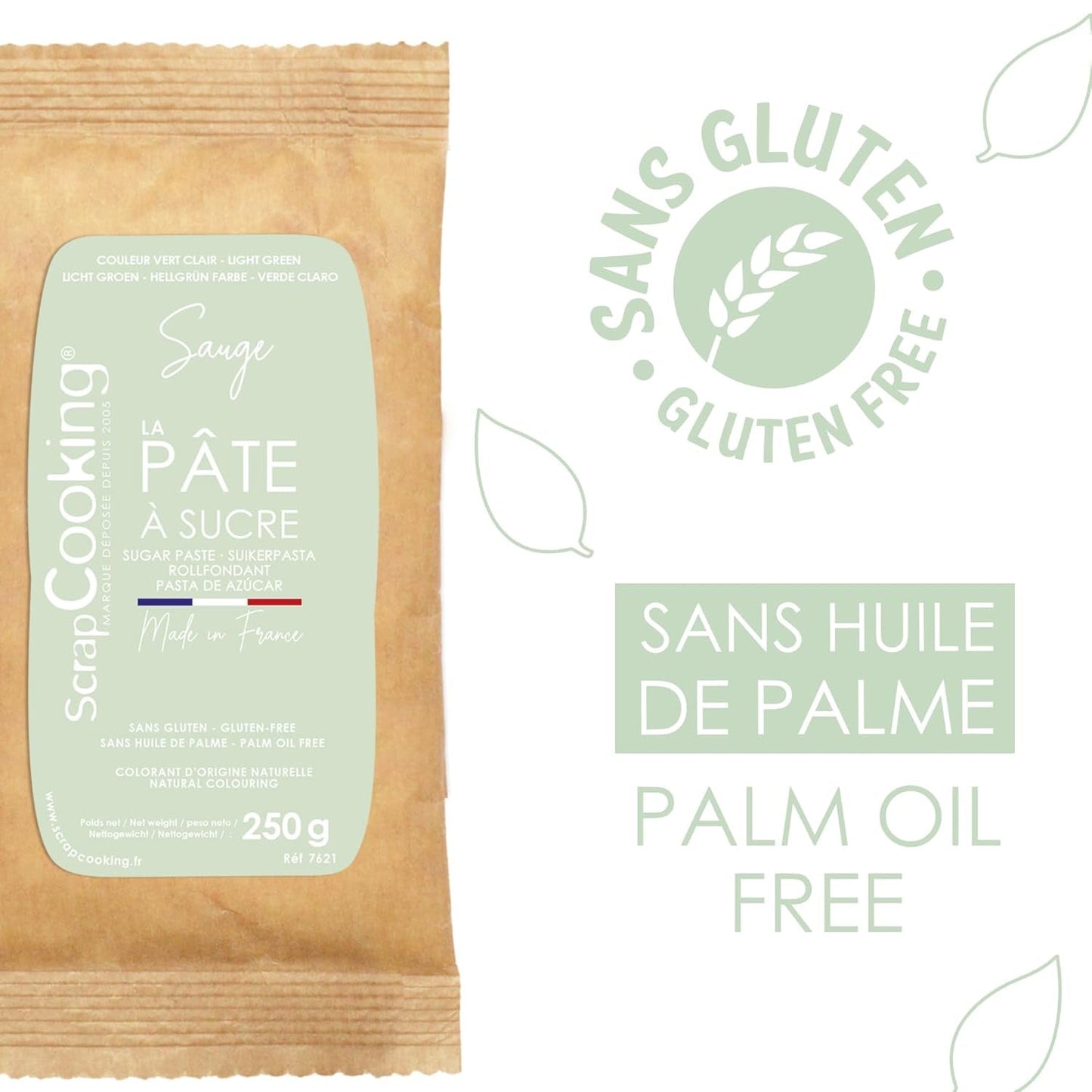 ScrapCooking - Pâte à Sucre Vert Sauge 250g - Colorant d'Origine Naturelle - Sans Gluten, Sans Huile de Palme - Pour Gâteaux, Pâtisseries Anniversaire - Vert Pastel - Fabrikie en France - 7621 Zuckerpaste Naty Shop