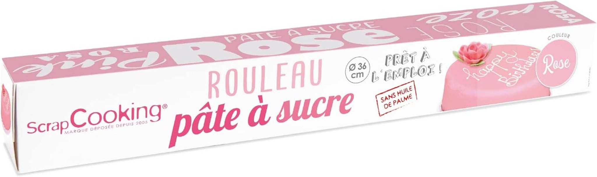 ScrapCooking - Rosa Fondantrolle â'¬ 36 cm - Gerollter schwarzer Fondant 430 g - Tortenaufsatz Fondantaufsatz Dekoration für Kuchen, Backen, Geburtstage, Partys - Rosa - 7264 Zuckerpaste Naty Shop Pink